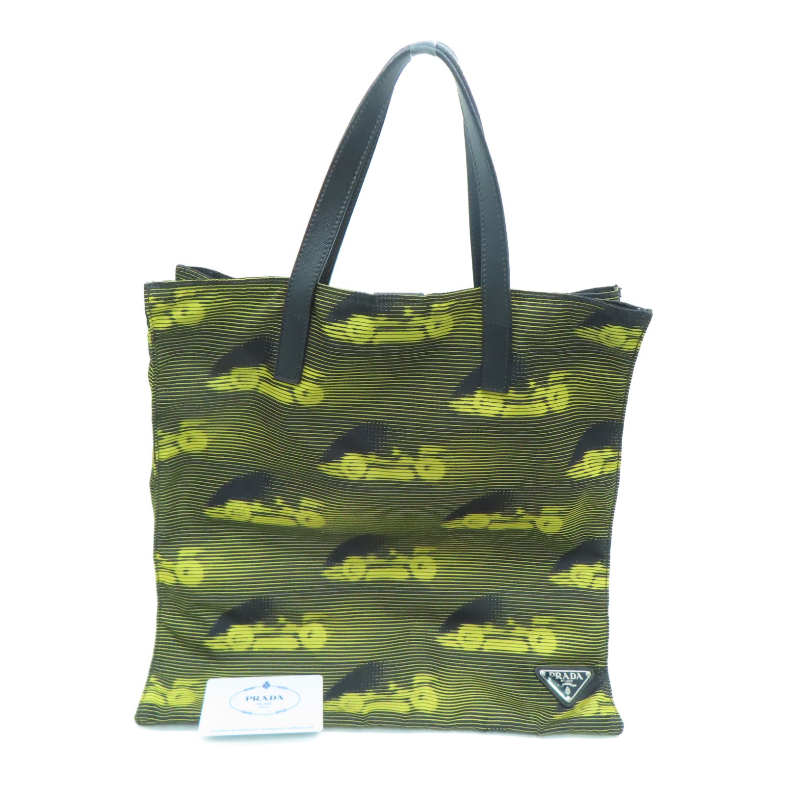 PRADA 尼龙Tote Bag银扣手挽袋黑色/黄色