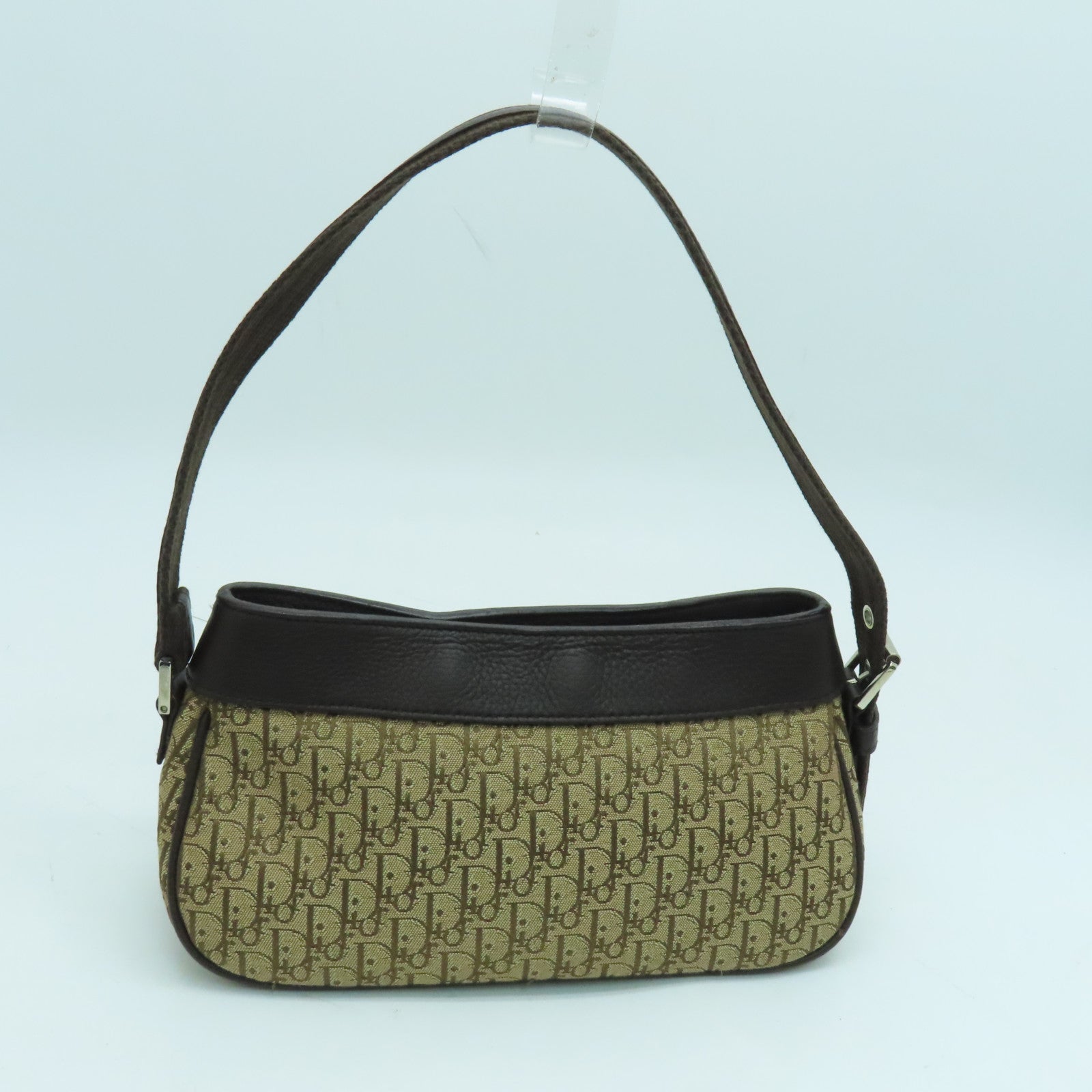 Dior canvas Handbag silver buckle handle bag brown