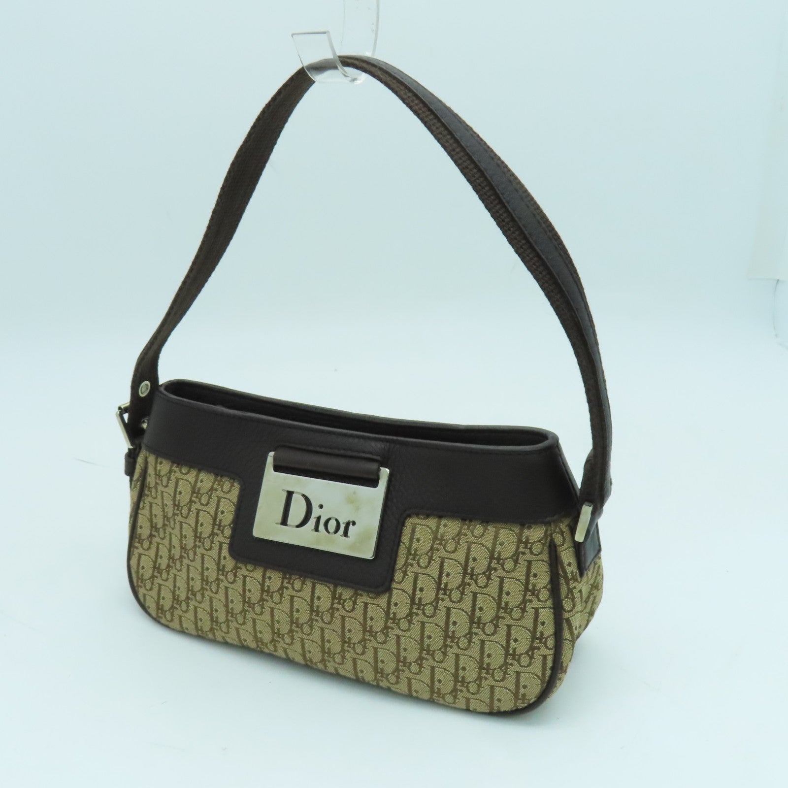 Dior canvas Handbag silver buckle handle bag brown