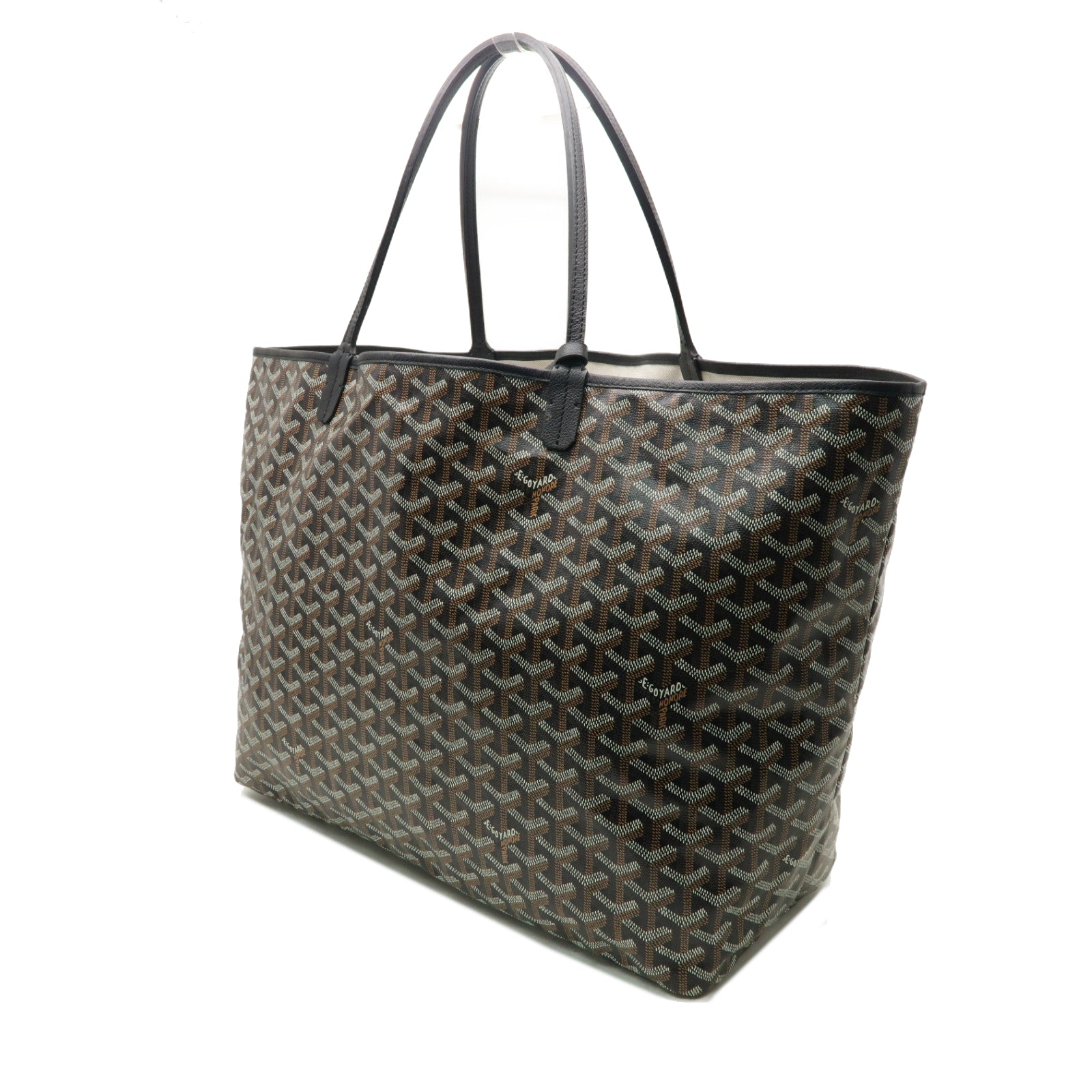 GOYARD 塗層帆布Saint Louis GM銀扣手挽袋黒色/棕色