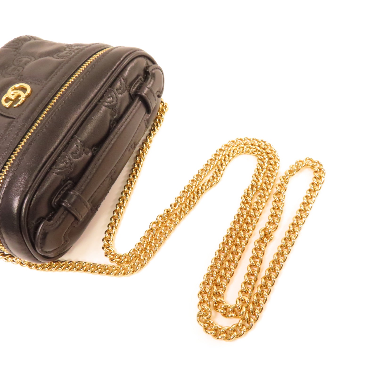 GUCCI 牛皮皮革Chain Shoulder Bag金扣鏈帶肩背袋黑色