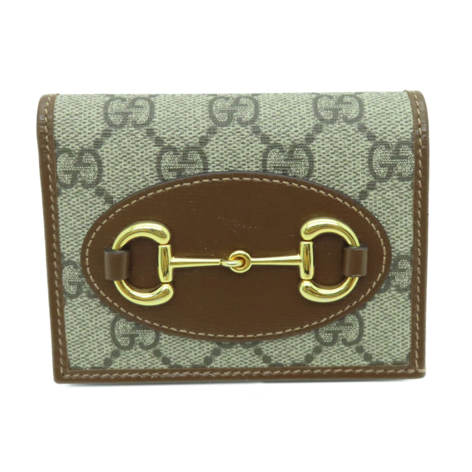GUCCI Coated Canvas Horsebit 1955 Gold Buckle Wallet Brown