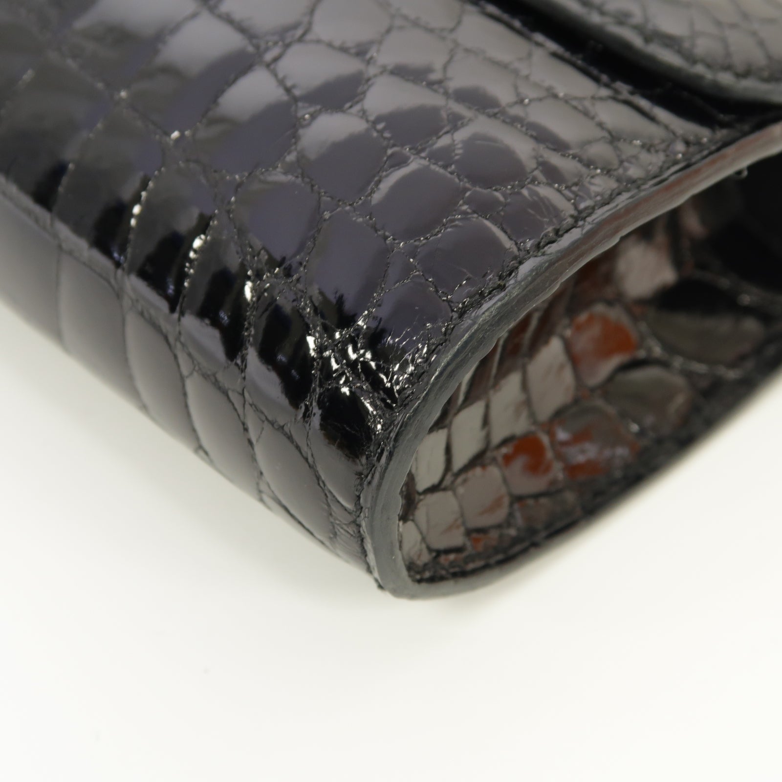 HERMES 鱷魚皮革Egee Clutch銀扣手拿包黒色