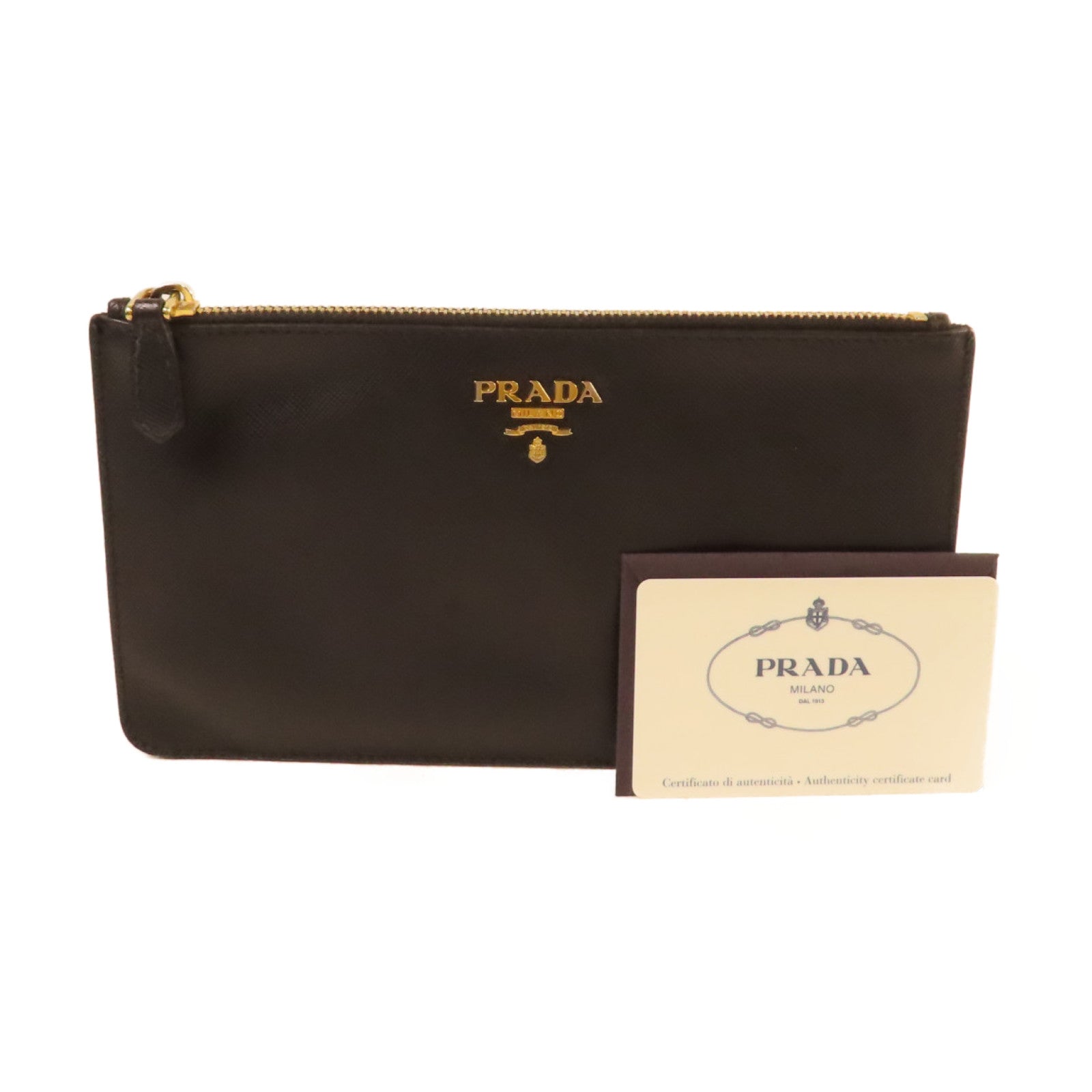 PRADA Saffiano皮革Pouch金扣手拿包黑色