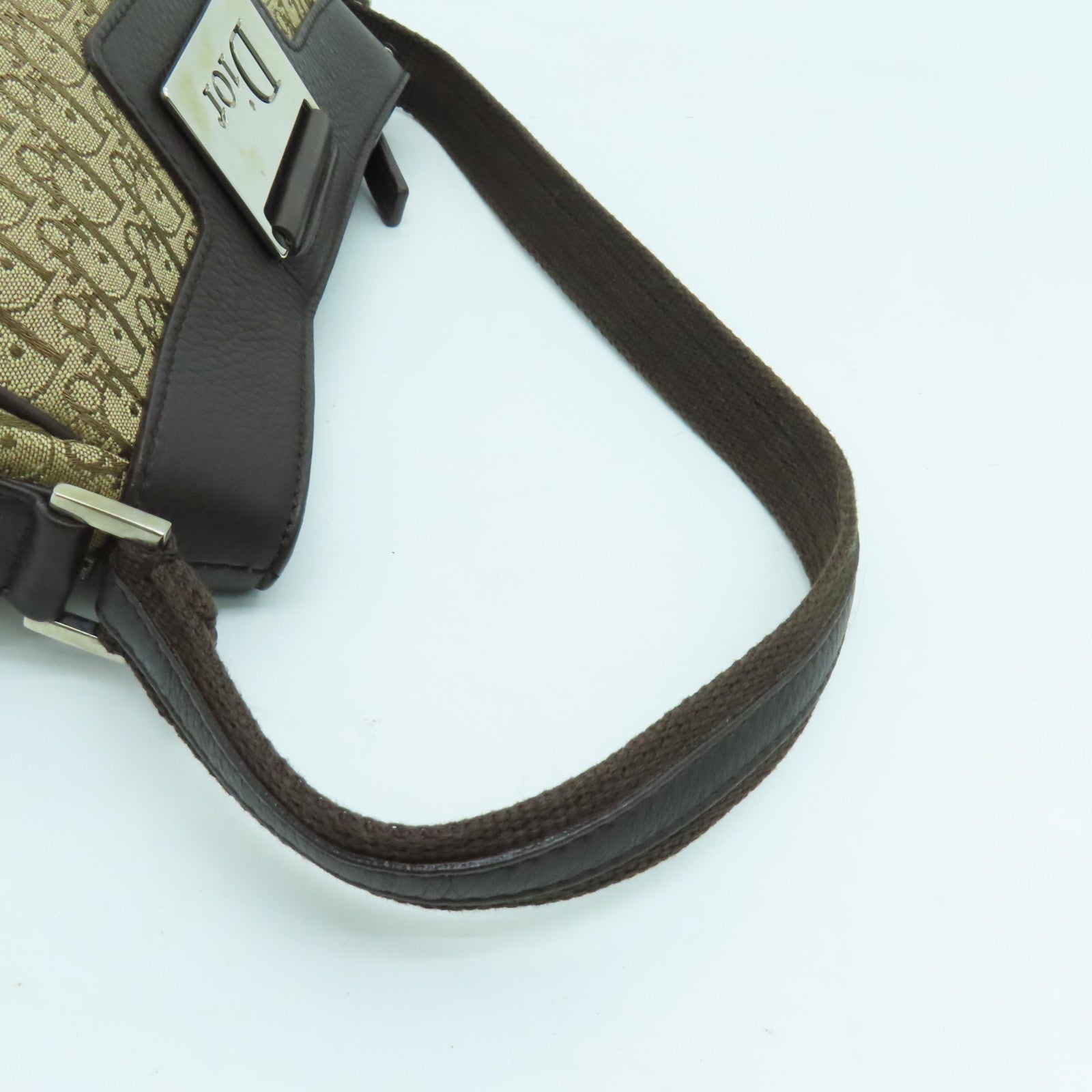Dior canvas Handbag silver buckle handle bag brown