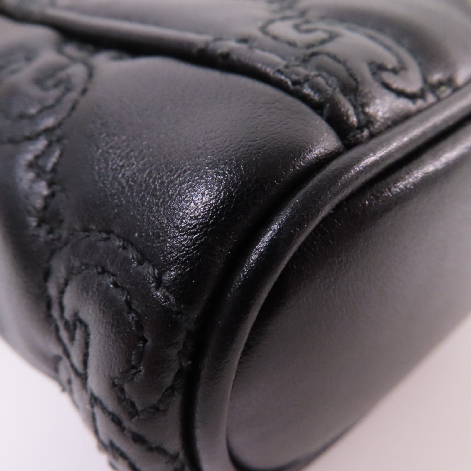 GUCCI 牛皮皮革Chain Shoulder Bag金扣鏈帶肩背袋黑色