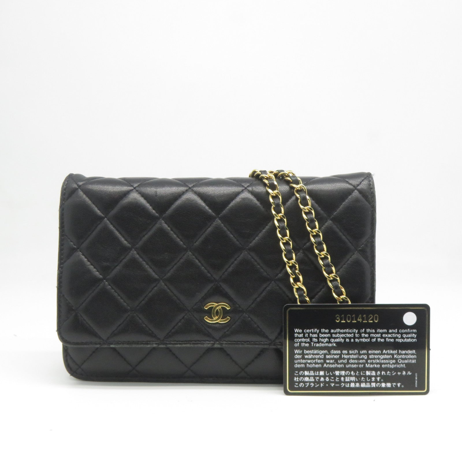 CHANEL 菱格羊皮皮革Chain Shoulder Bag金扣肩背袋黑色
