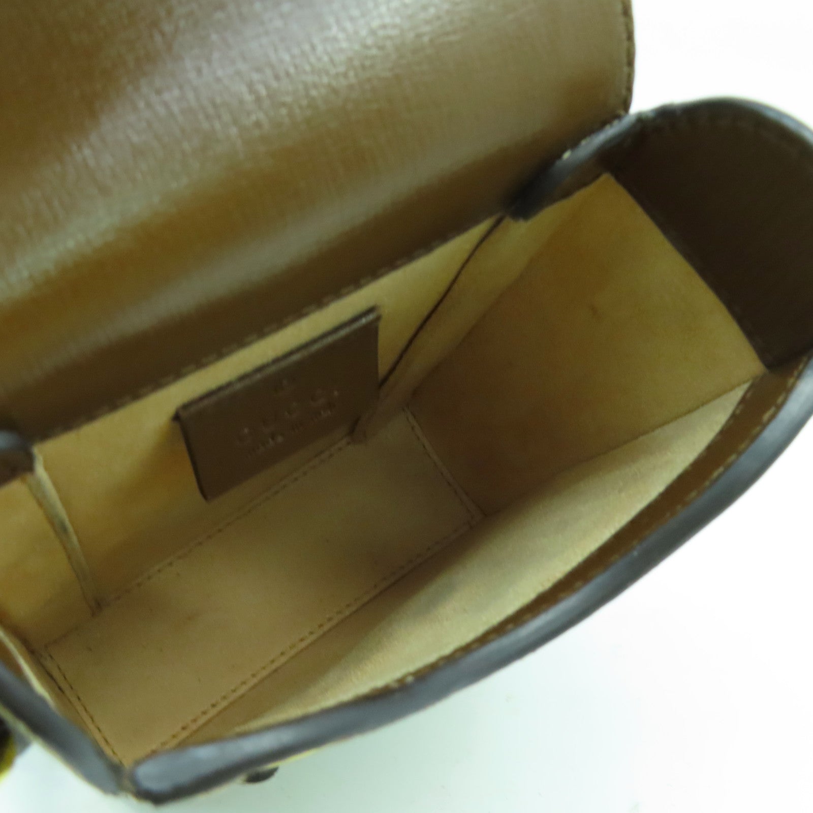 GUCCI 塗層帆布Horsebit 1955 Mini金扣肩背袋啡色