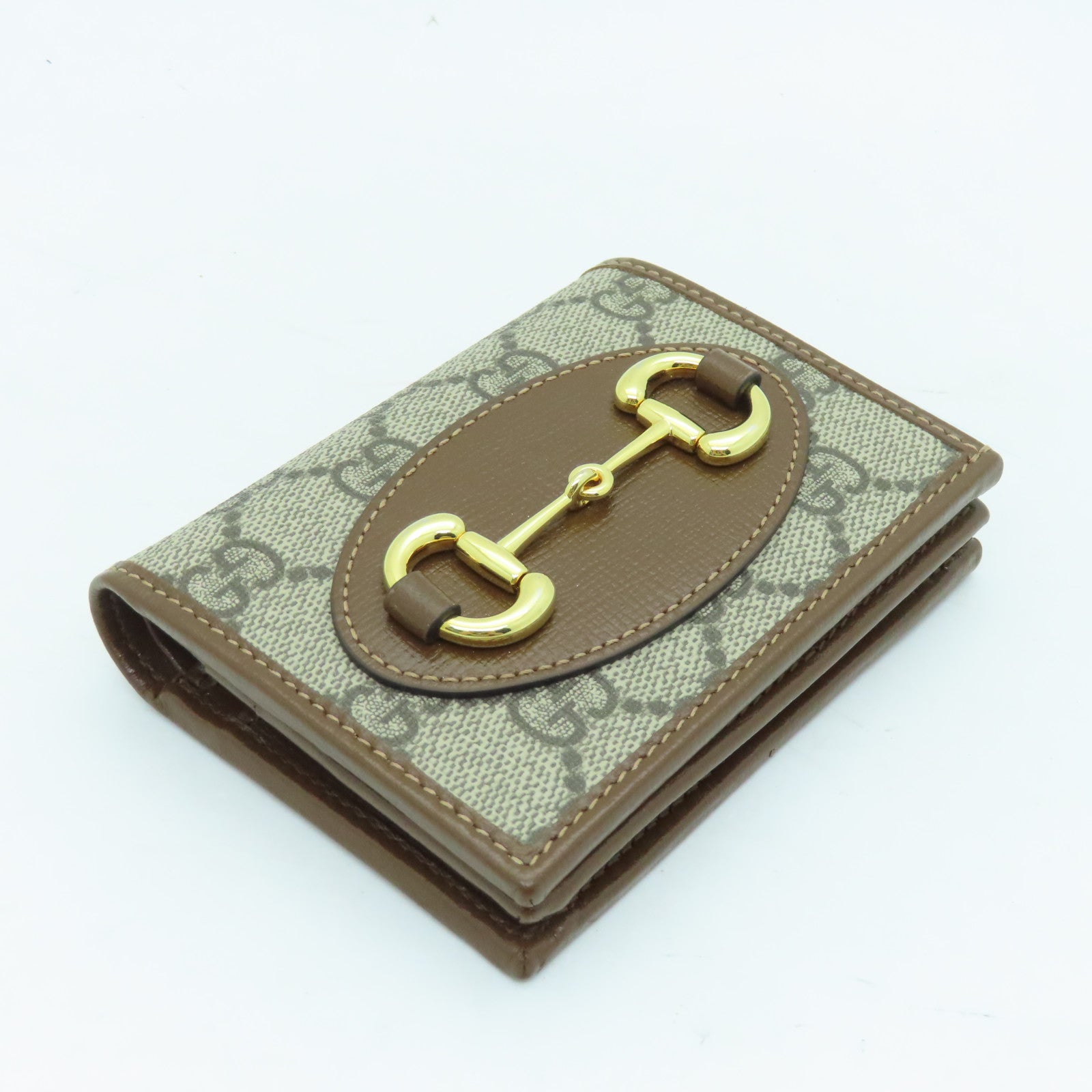 GUCCI Coated Canvas Horsebit 1955 Gold Buckle Wallet Brown