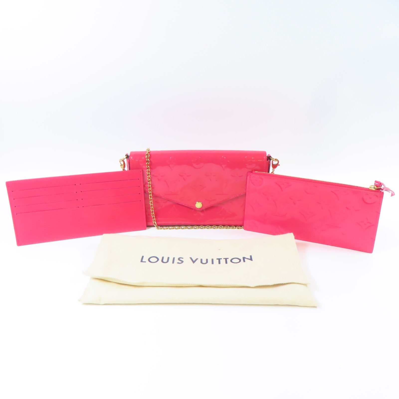 LOUIS VUITTON Vernis Pochette Felicie On Chain金扣肩背袋粉紅色