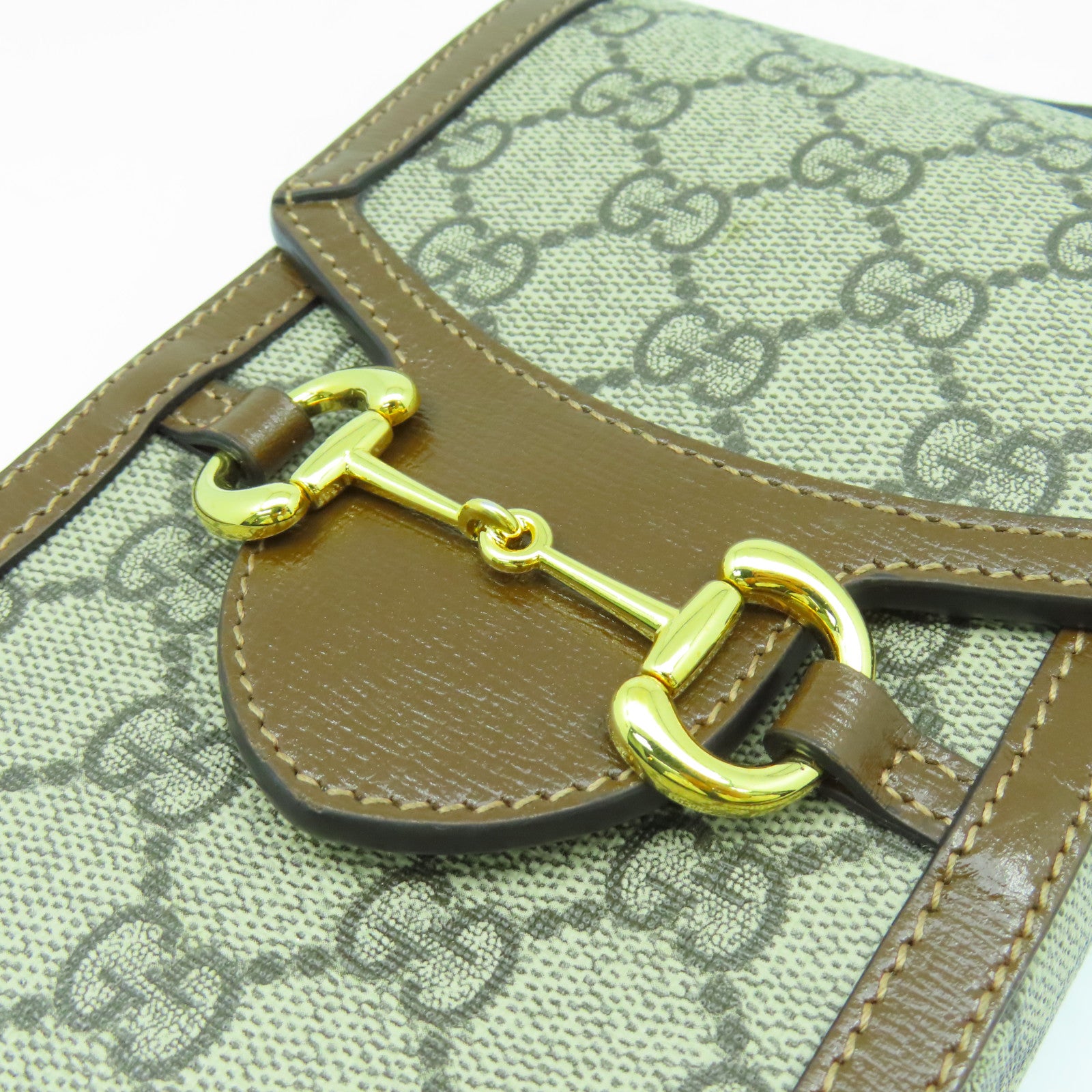 GUCCI 塗層帆布Horsebit 1955 Mini金扣肩背袋啡色