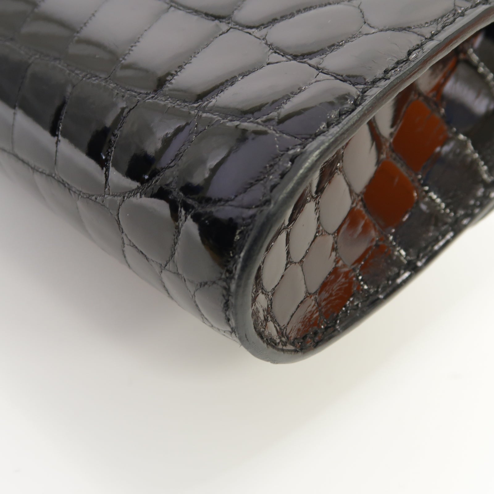 HERMES 鱷魚皮革Egee Clutch銀扣手拿包黒色