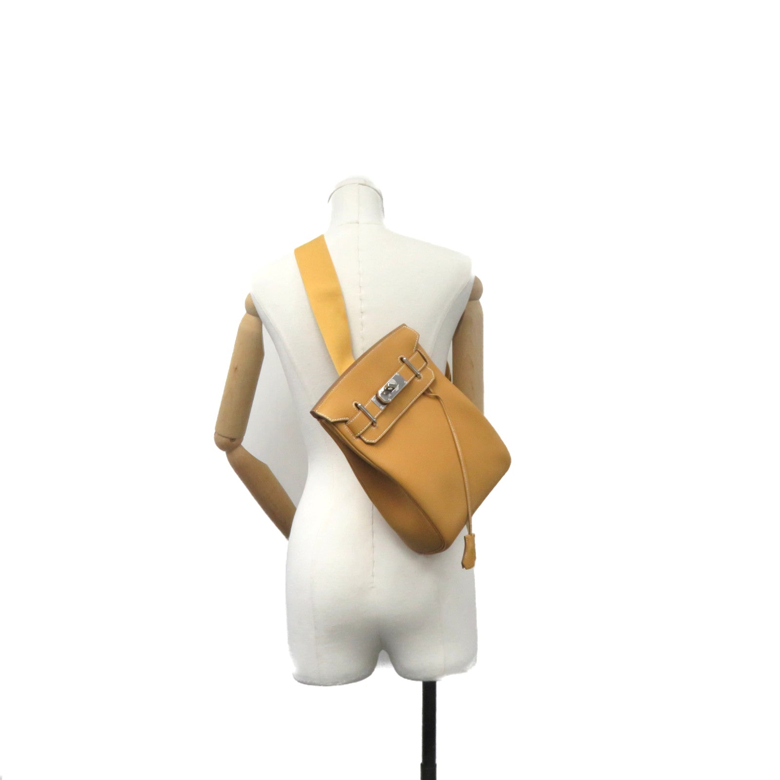 HERMES 【激減優惠】Togo皮革Hac A Dos PM Shoulder Bag銀扣肩背袋Sable啡色