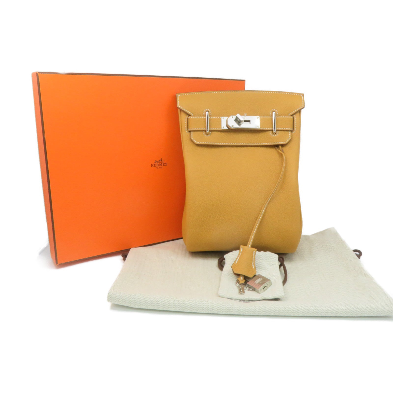 HERMES 【激減優惠】Togo皮革Hac A Dos PM Shoulder Bag銀扣肩背袋Sable啡色
