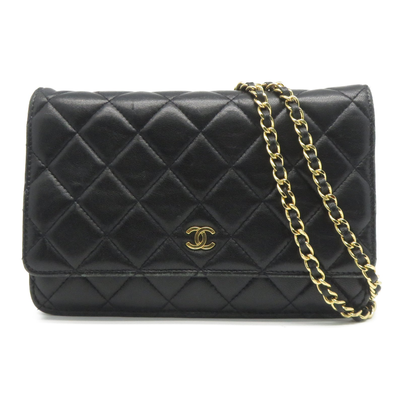 CHANEL 菱格羊皮皮革Chain Shoulder Bag金扣肩背袋黑色