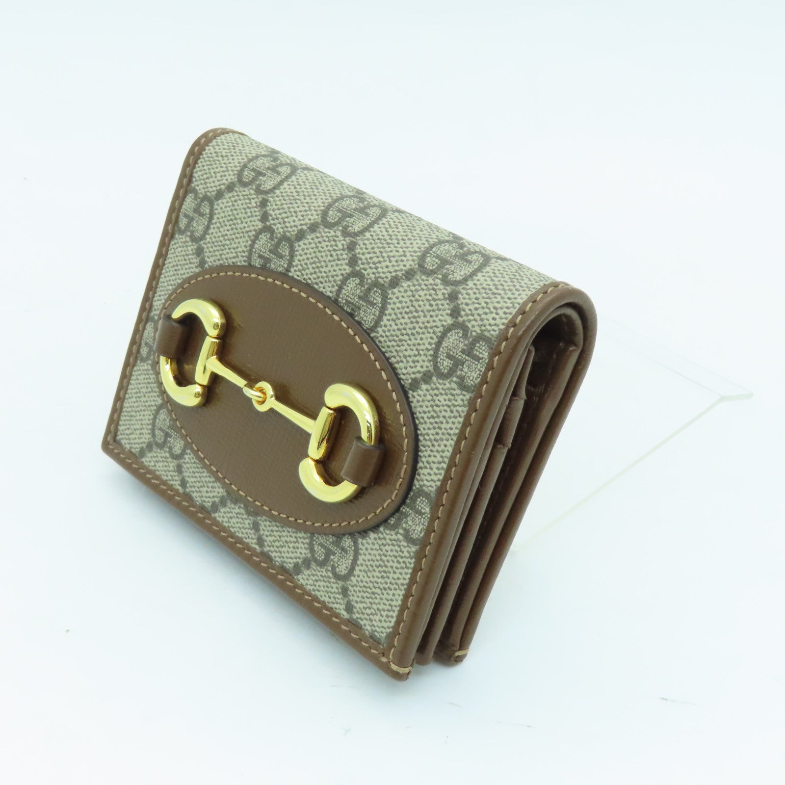 GUCCI Coated Canvas Horsebit 1955 Gold Buckle Wallet Brown