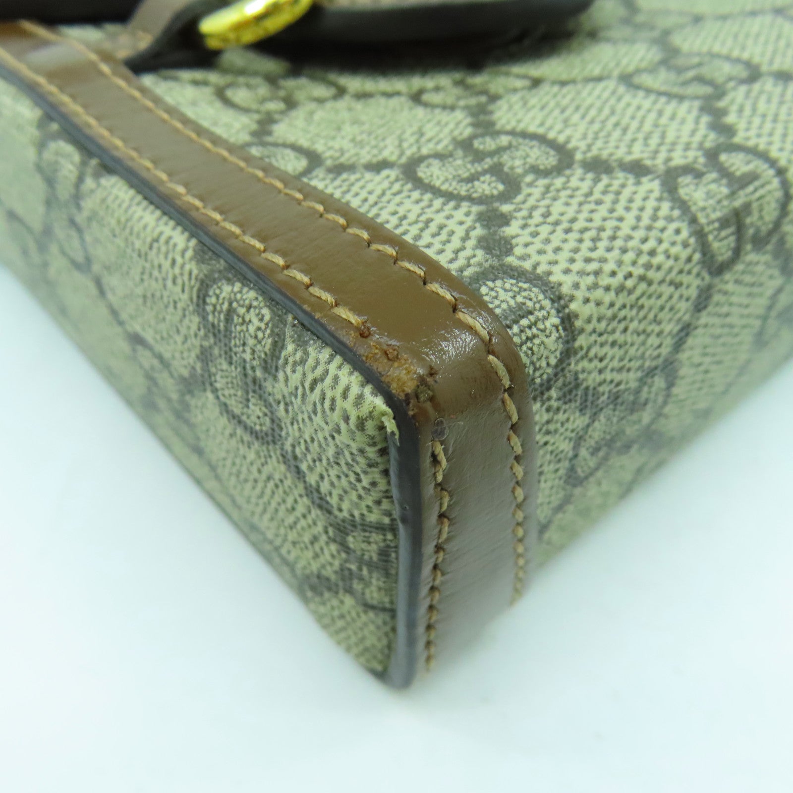 GUCCI 塗層帆布Horsebit 1955 Mini金扣肩背袋啡色