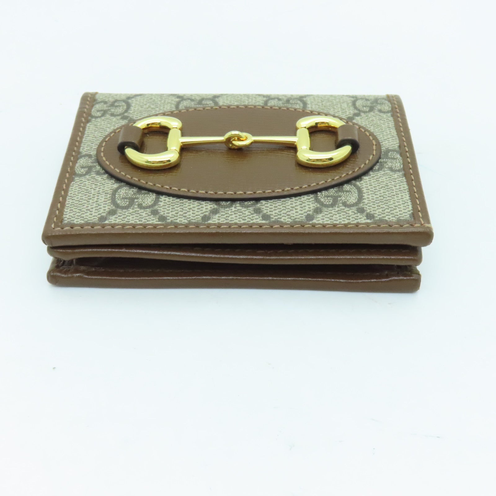 GUCCI Coated Canvas Horsebit 1955 Gold Buckle Wallet Brown