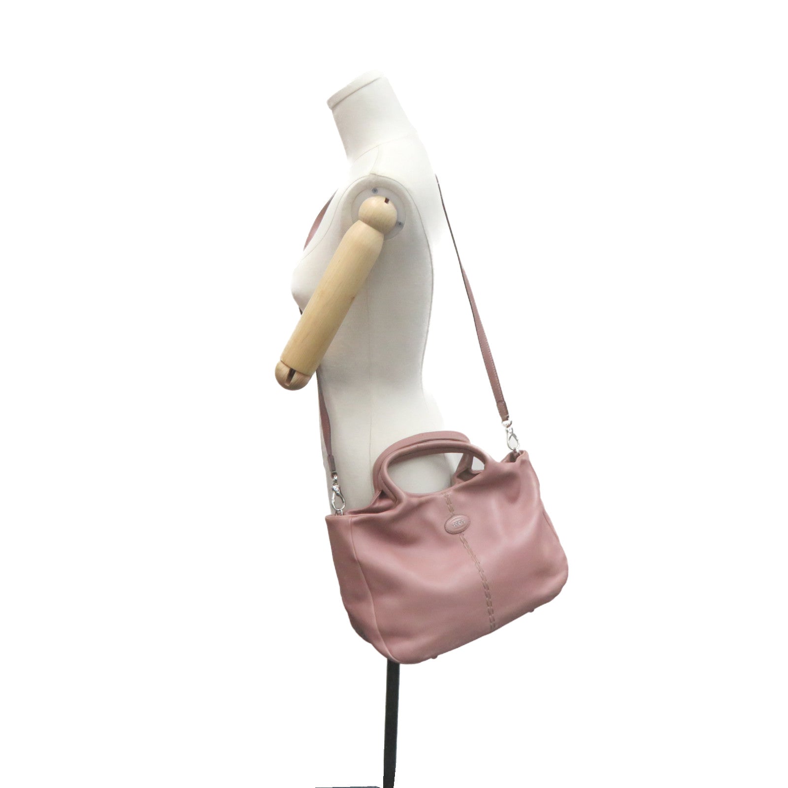 TOD'S Sheepskin Leather 2 Way Shoulder Bag Handle Shoulder Bag Pink Apricot