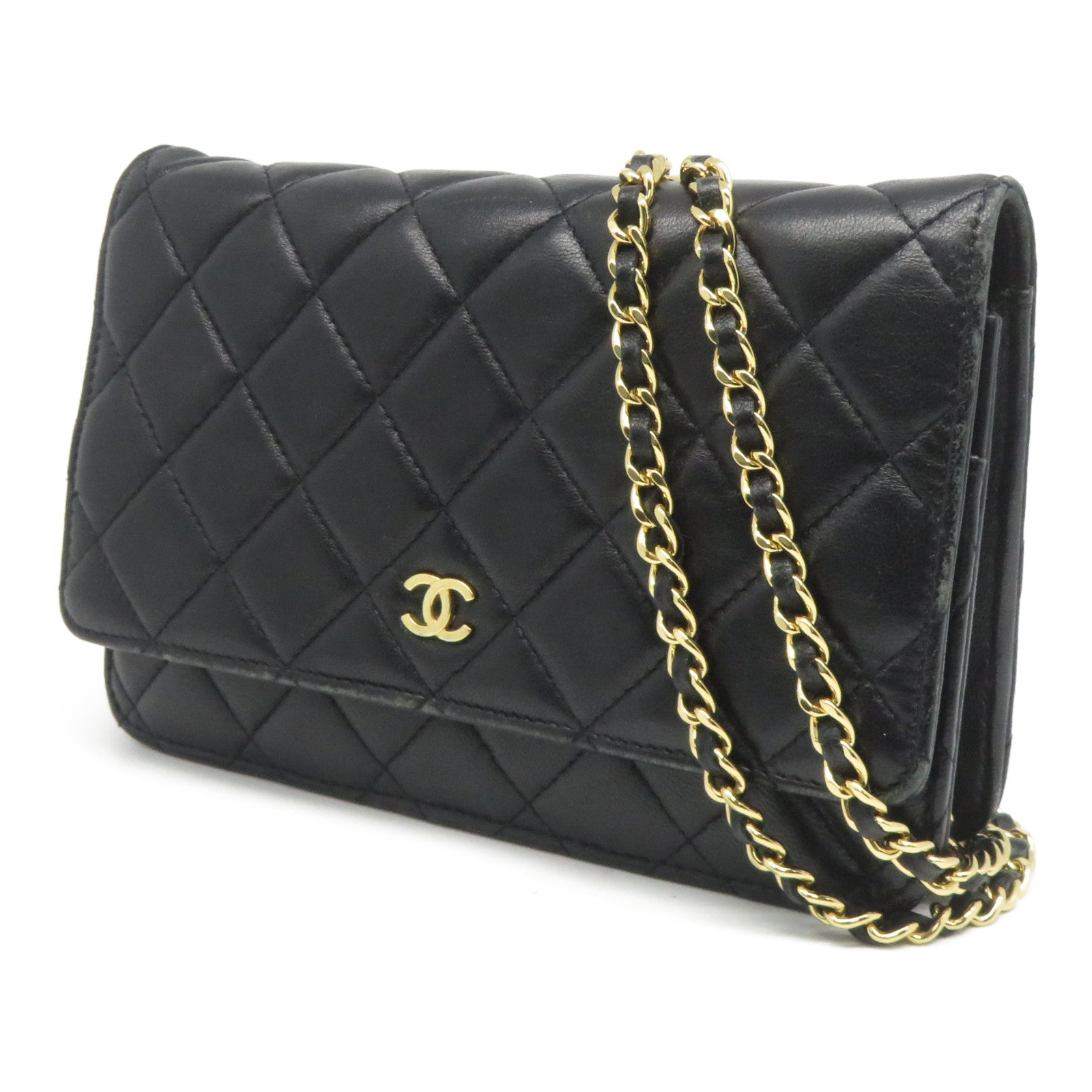 CHANEL 菱格羊皮皮革Chain Shoulder Bag金扣肩背袋黑色