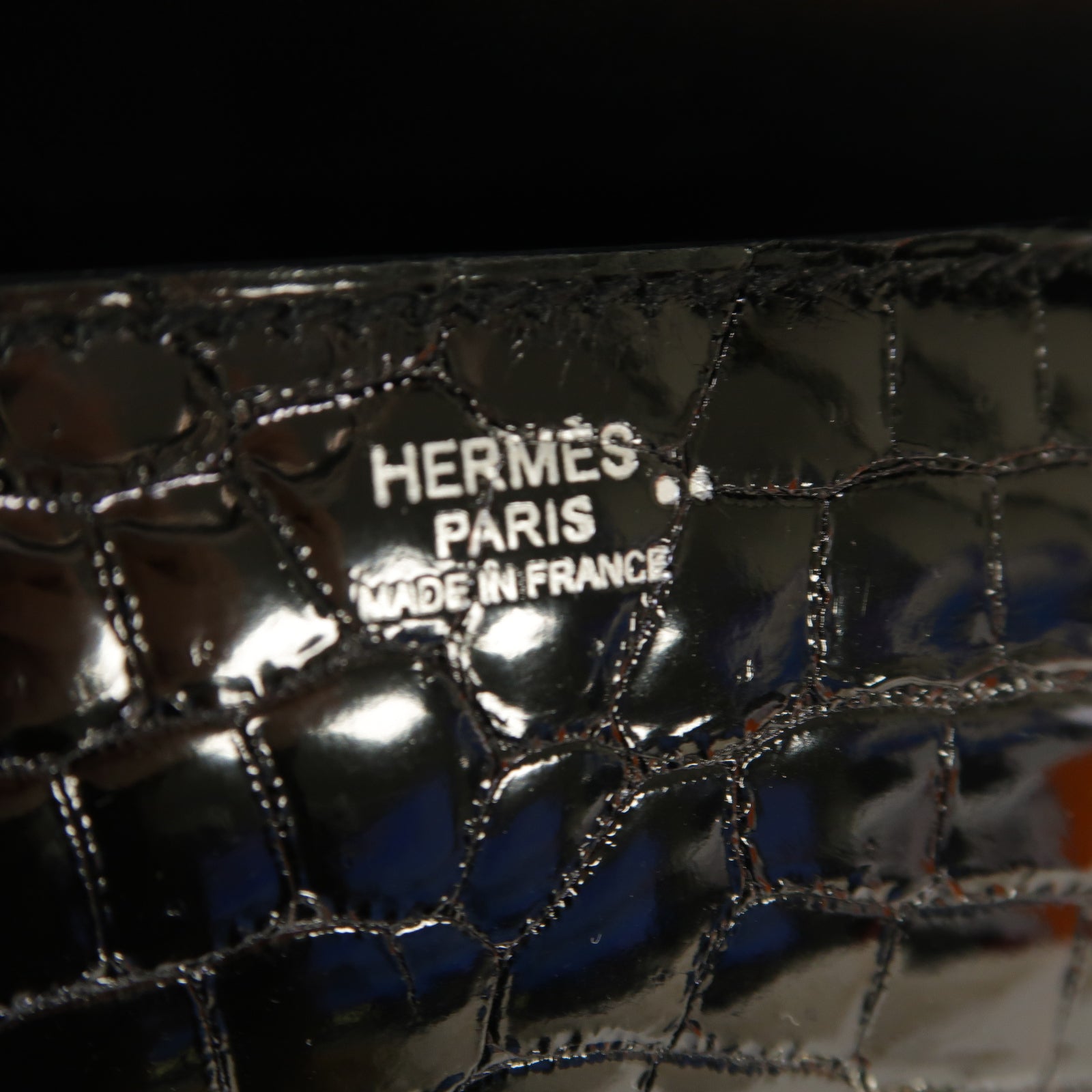 HERMES 鱷魚皮革Egee Clutch銀扣手拿包黒色