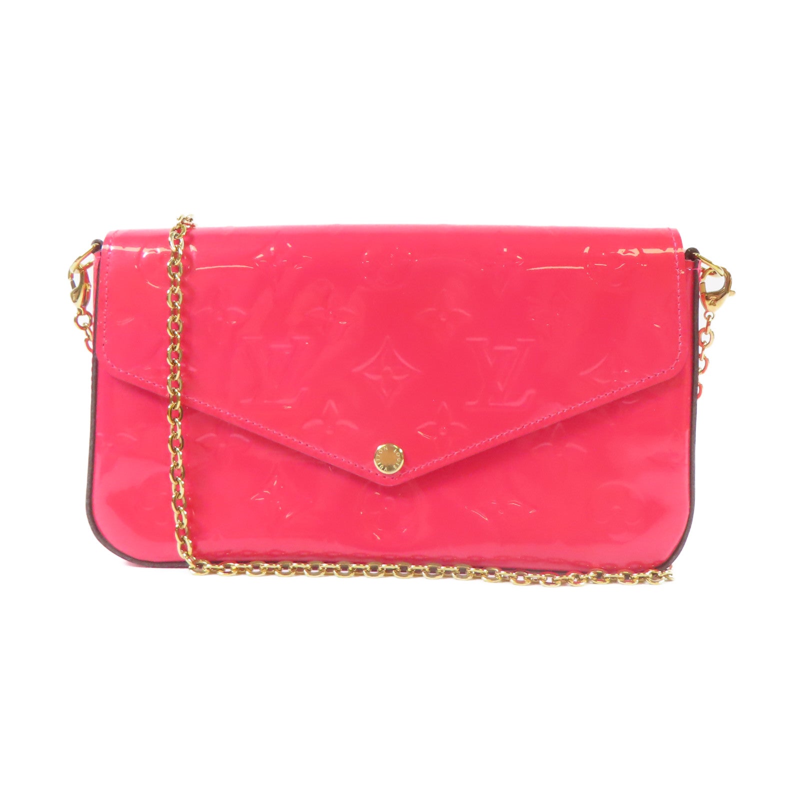 LOUIS VUITTON Vernis Pochette Felicie On Chain金扣肩背袋粉紅色