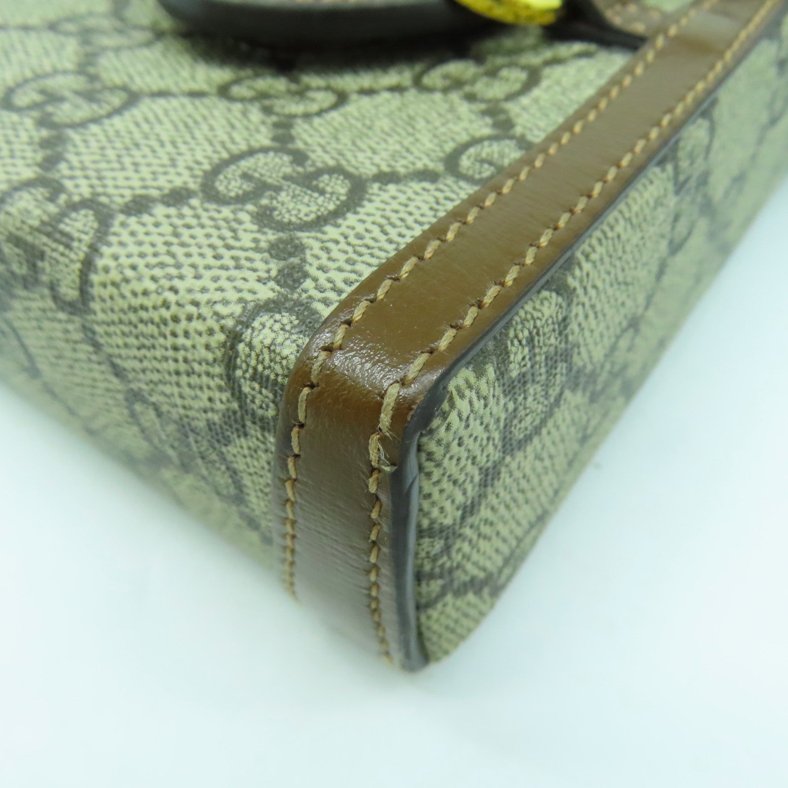 GUCCI 塗層帆布Horsebit 1955 Mini金扣肩背袋啡色