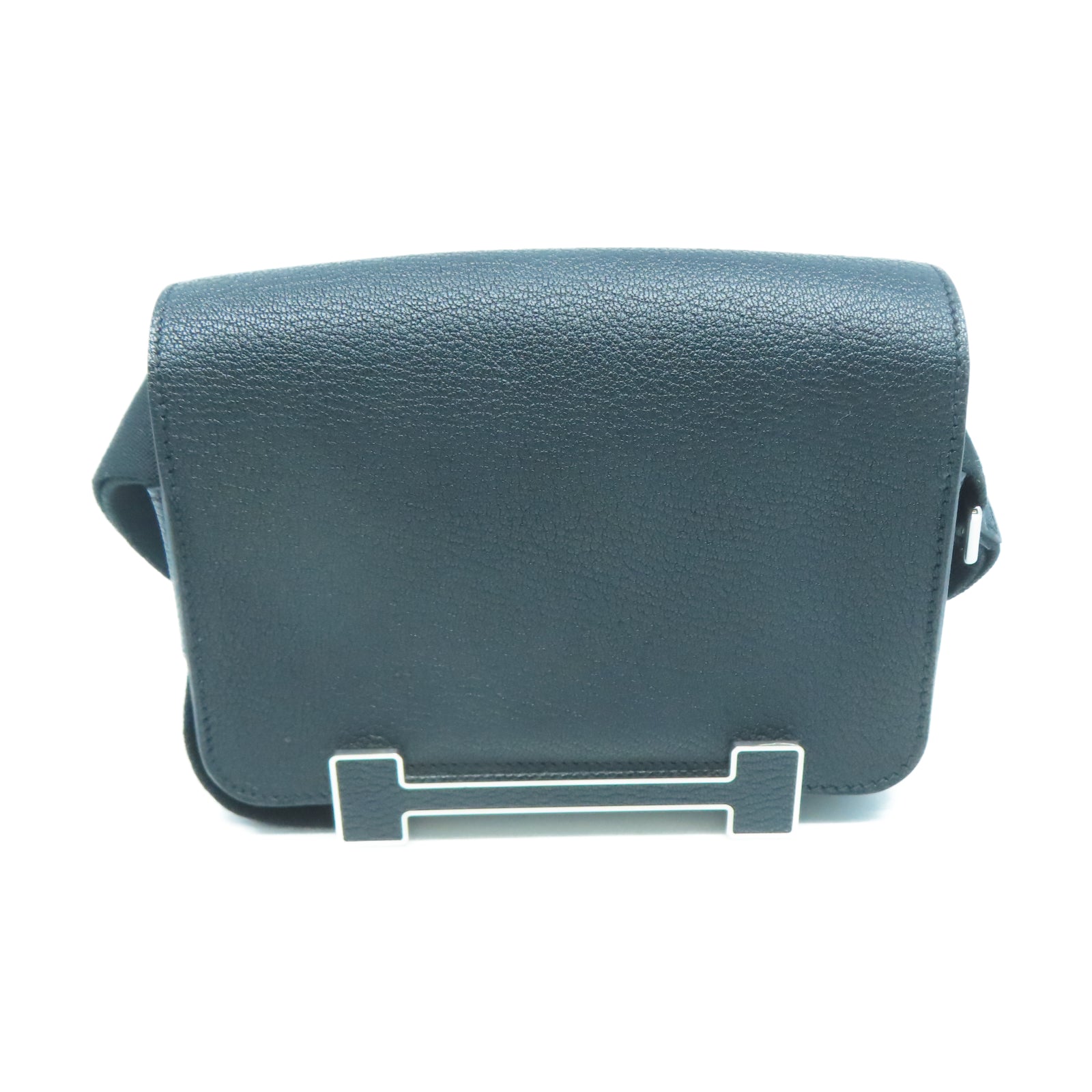 HERMES Chevre皮革Geta Bag銀扣肩背袋黑色