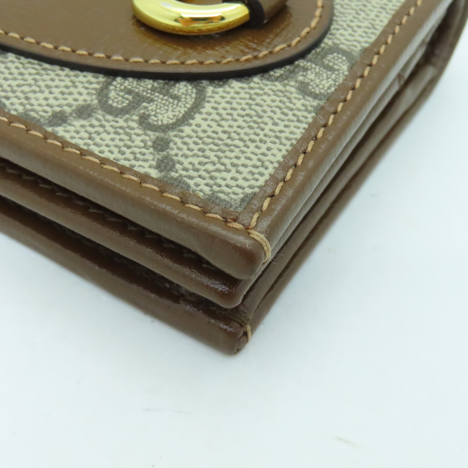 GUCCI Coated Canvas Horsebit 1955 Gold Buckle Wallet Brown