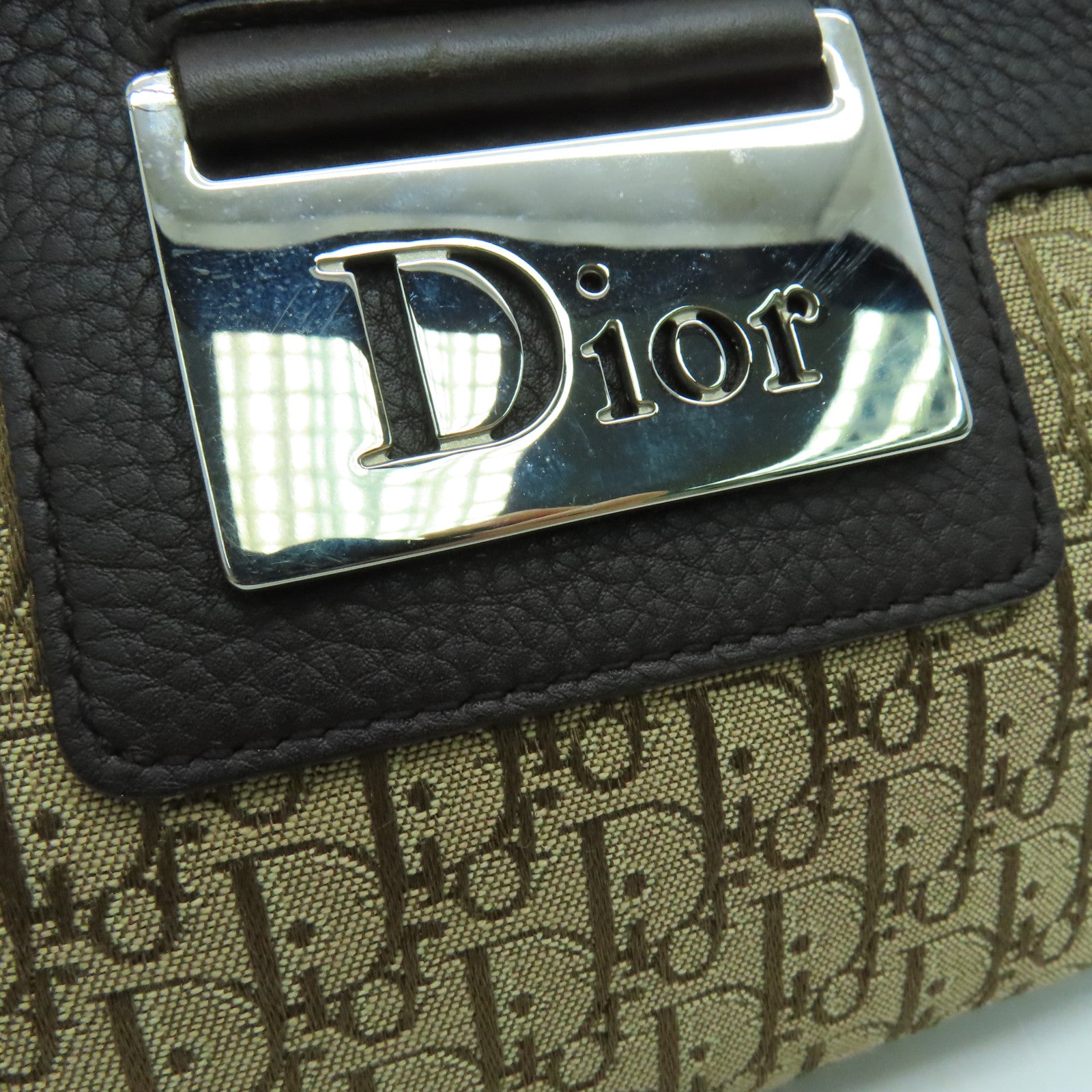 Dior canvas Handbag silver buckle handle bag brown