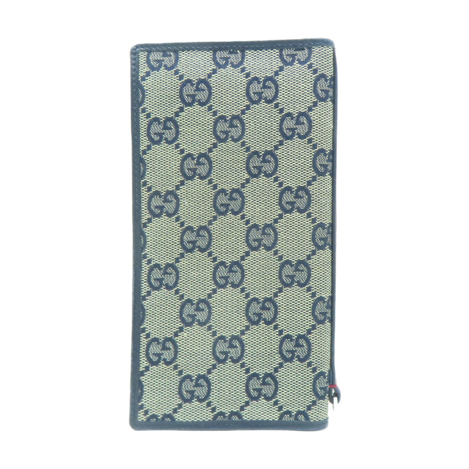 GUCCI 帆布/皮革Long Wallet銀扣長錢包深藍色