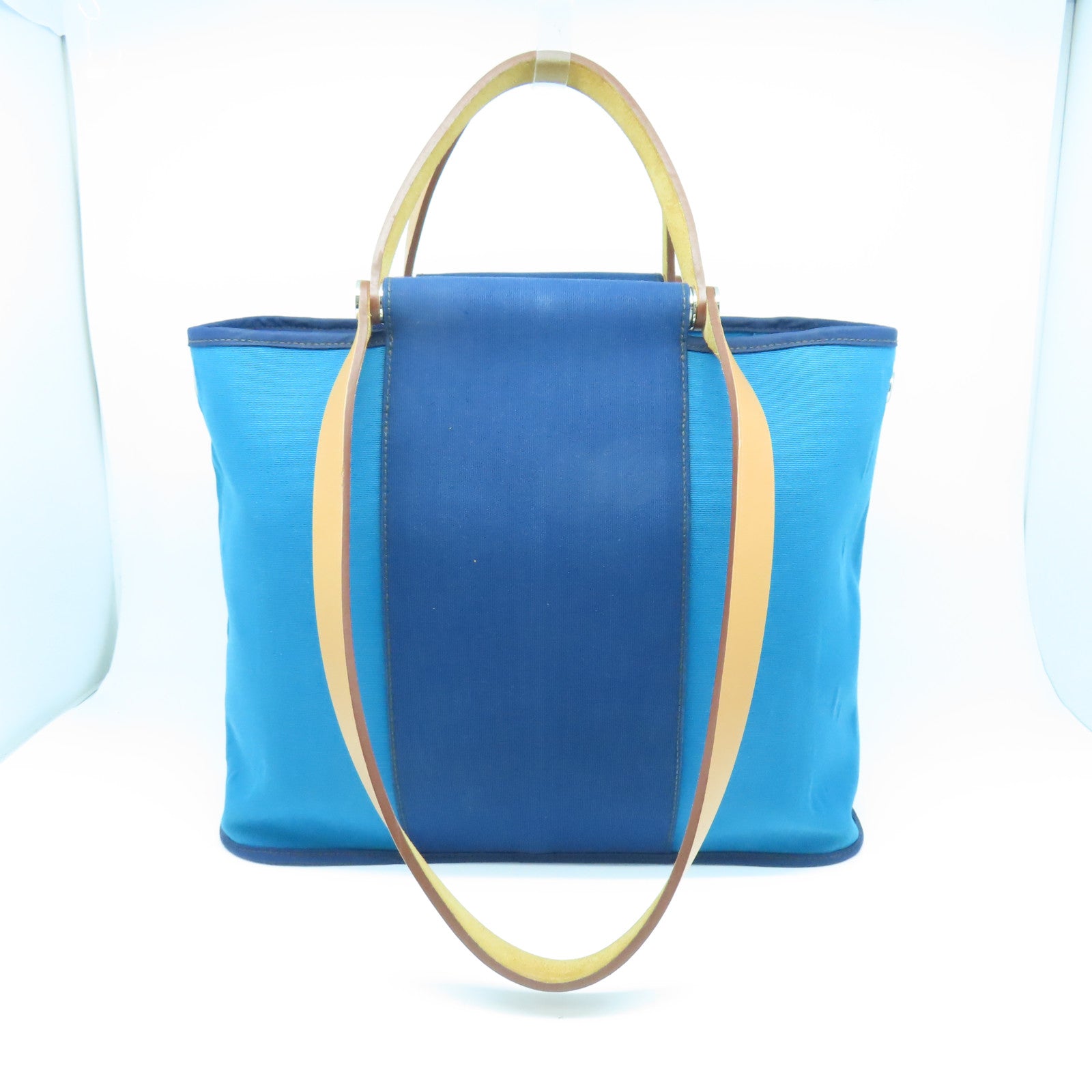 HERMES 帆布Cabag銀扣手挽肩背兩用袋藍色