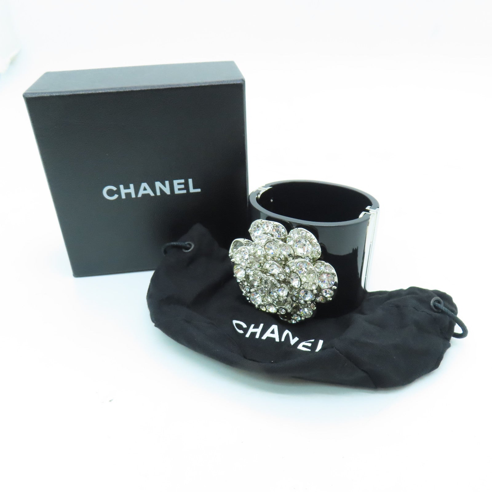 CHANEL metal Bangle silver buckle bracelet black