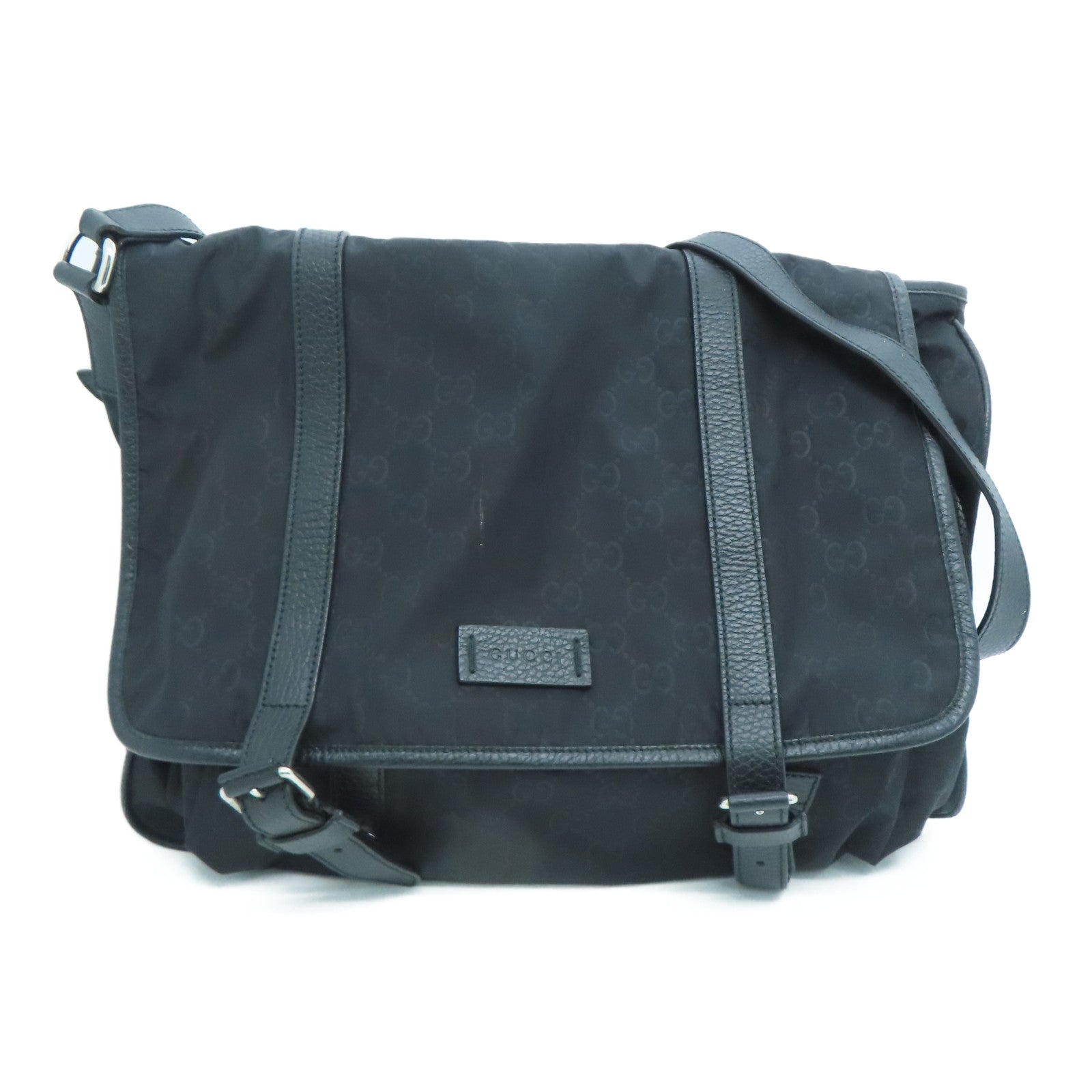 GUCCI canvas Shoulder Bag silver buckle shoulder bag black