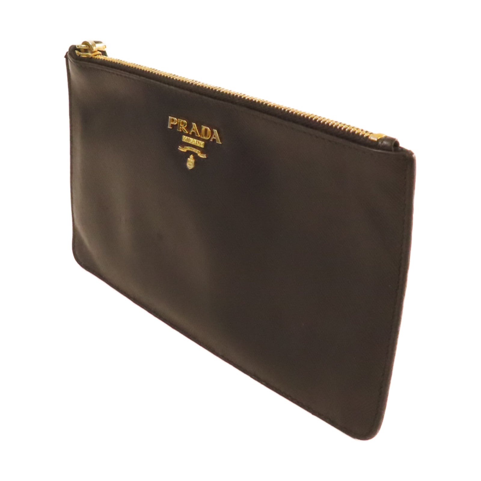 PRADA Saffiano皮革Pouch金扣手拿包黑色