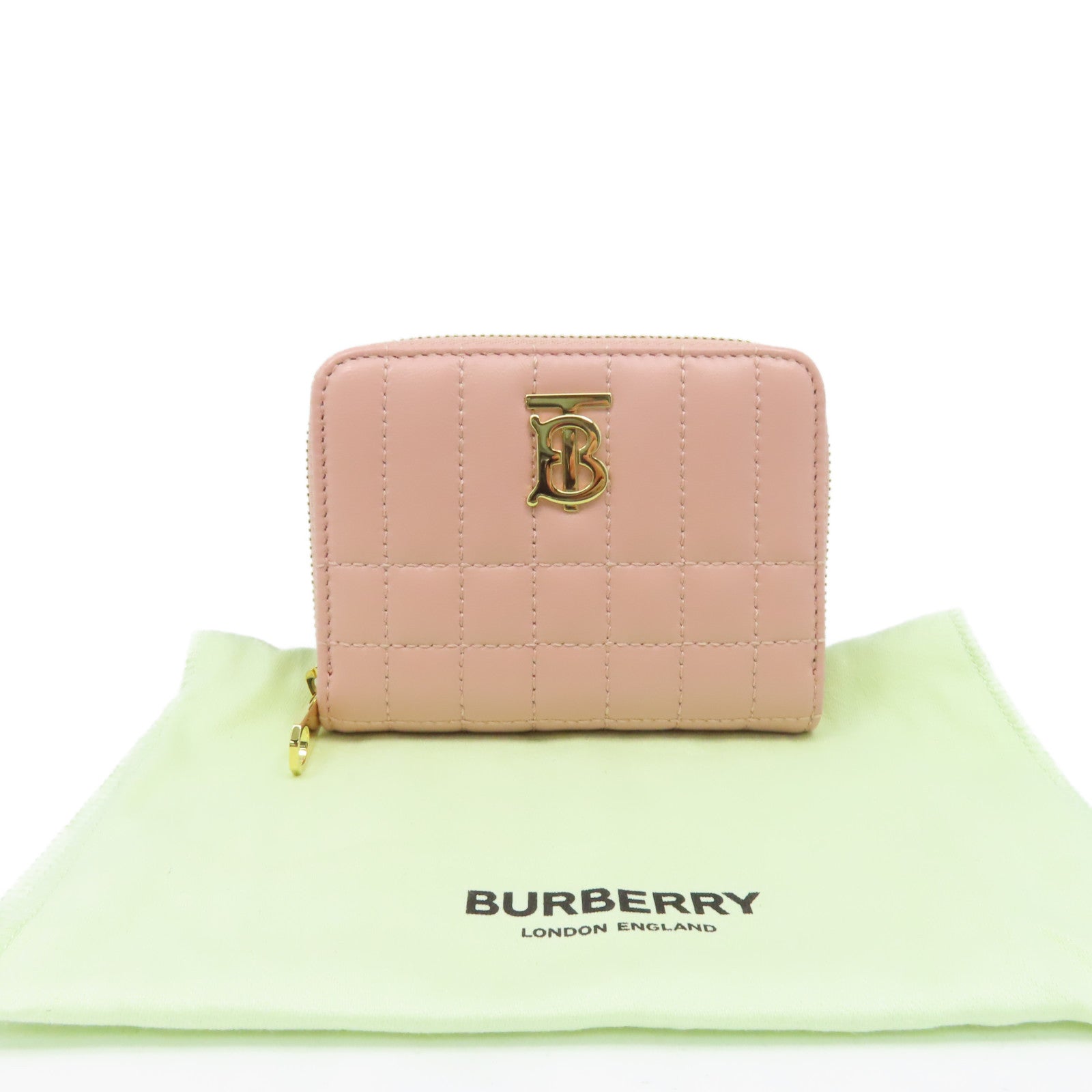 BURBERRY 羊皮皮革Round Card Coin Case金扣拉鏈零錢包/卡片套粉紅色
