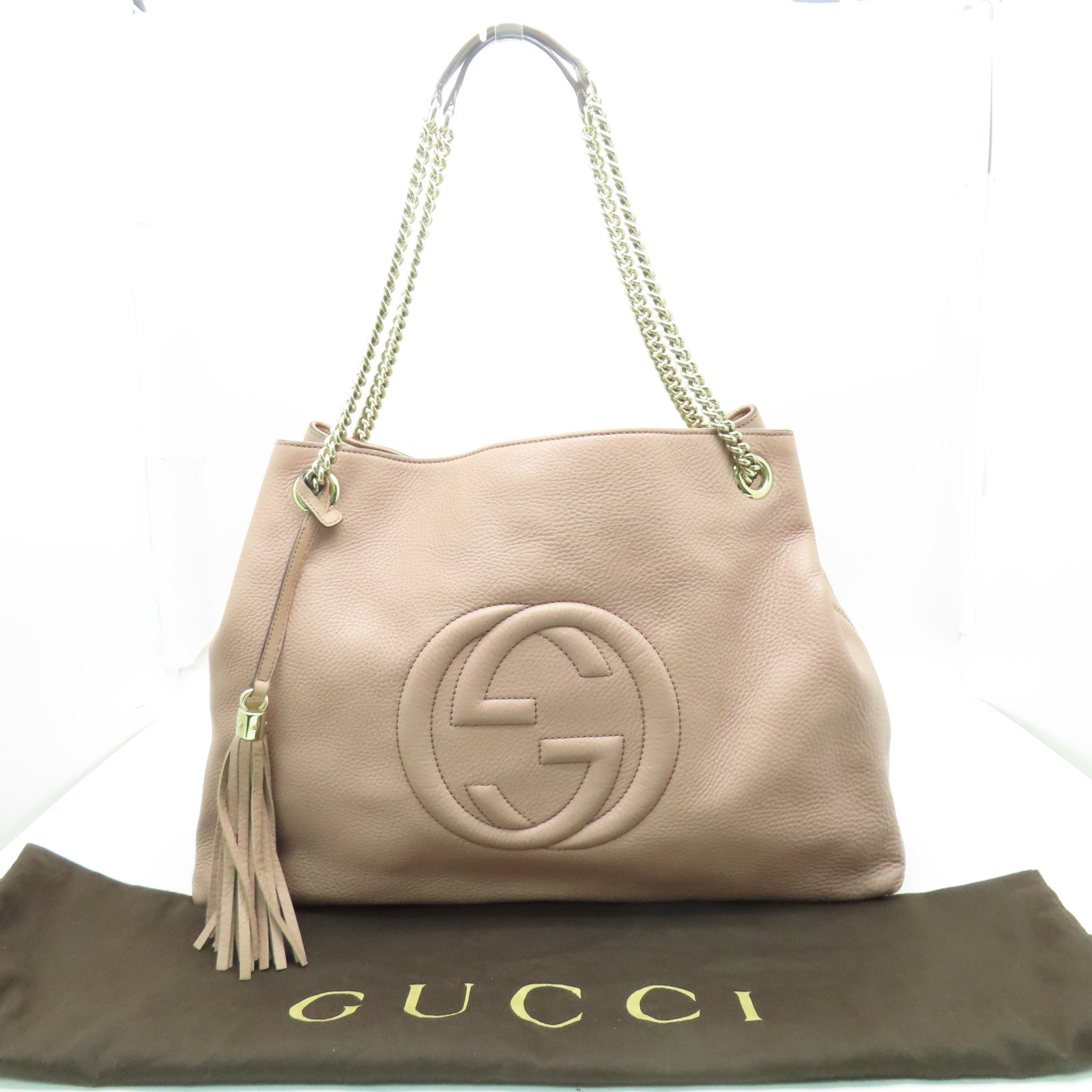 GUCCI 牛皮皮革Soho Chain Shoulder Bag金扣粉紅色