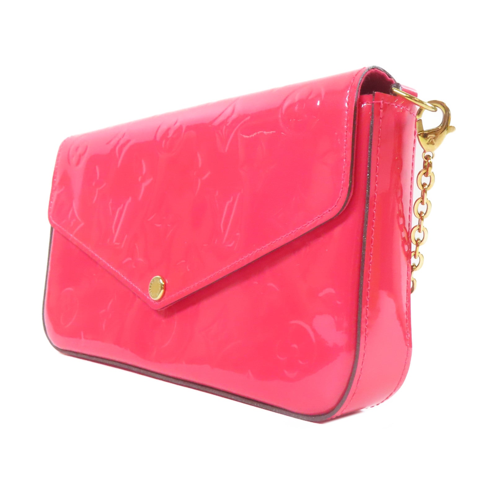 LOUIS VUITTON Vernis Pochette Felicie On Chain金扣肩背袋粉紅色