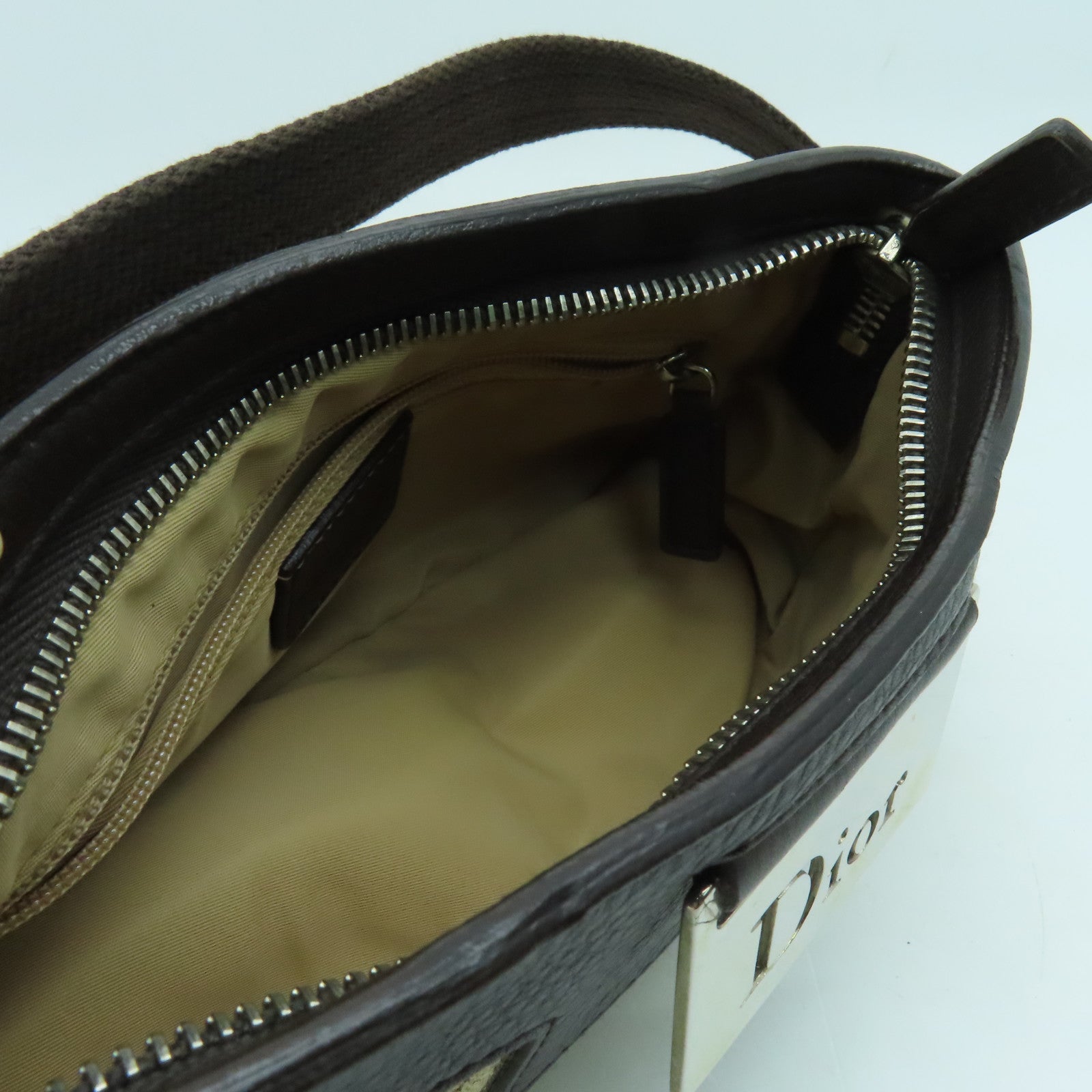 Dior canvas Handbag silver buckle handle bag brown