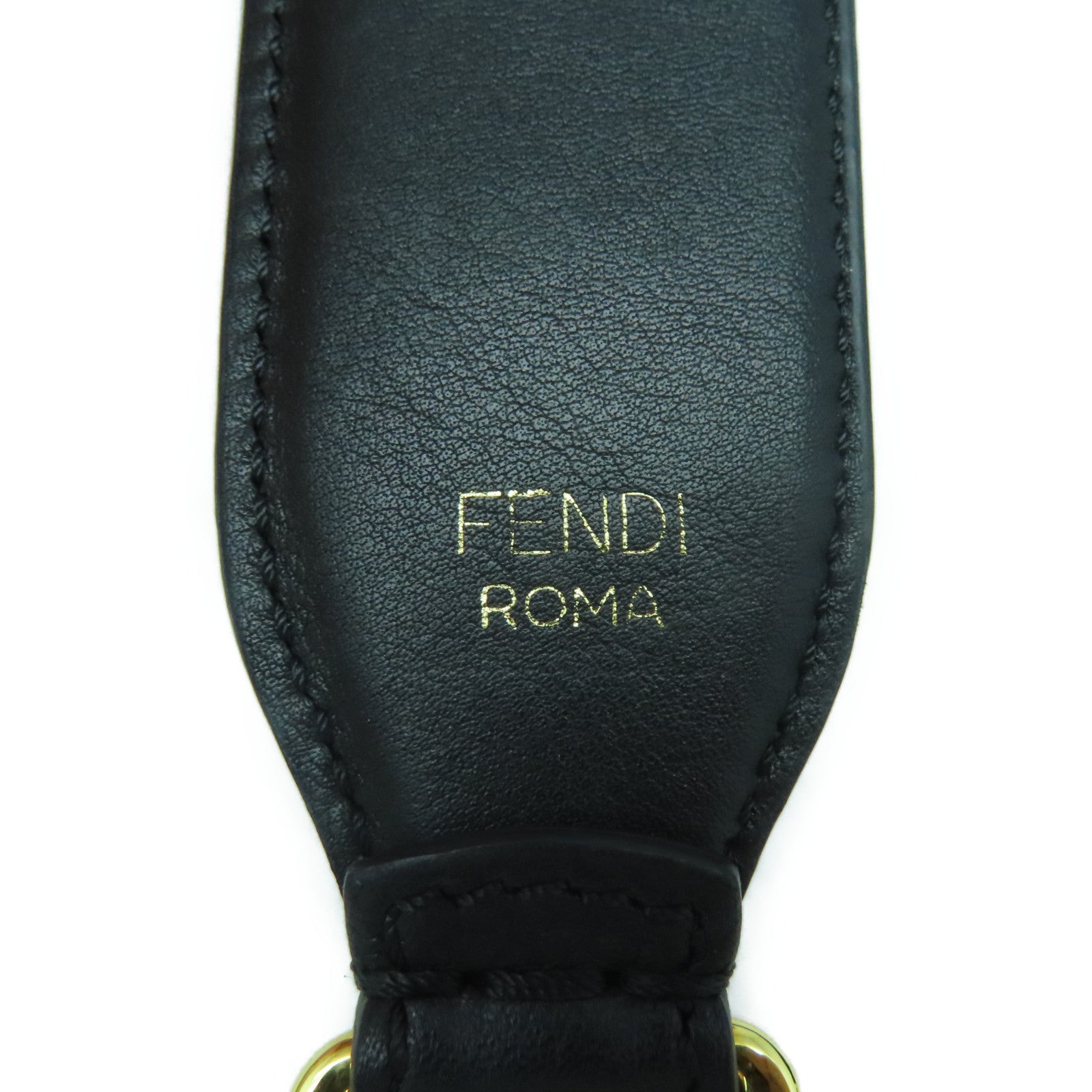 FENDI Cowhide Leather Studded Strap Gold Buckle Charm Black