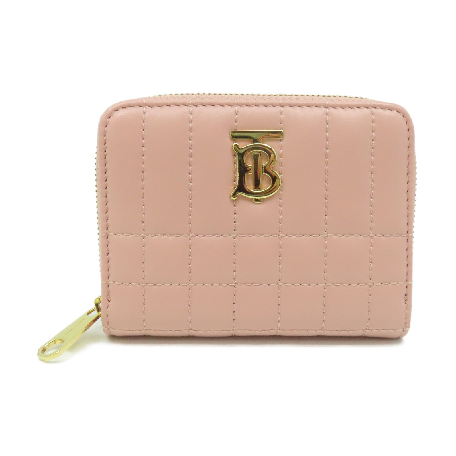 BURBERRY 羊皮皮革Round Card Coin Case金扣拉鏈零錢包/卡片套粉紅色