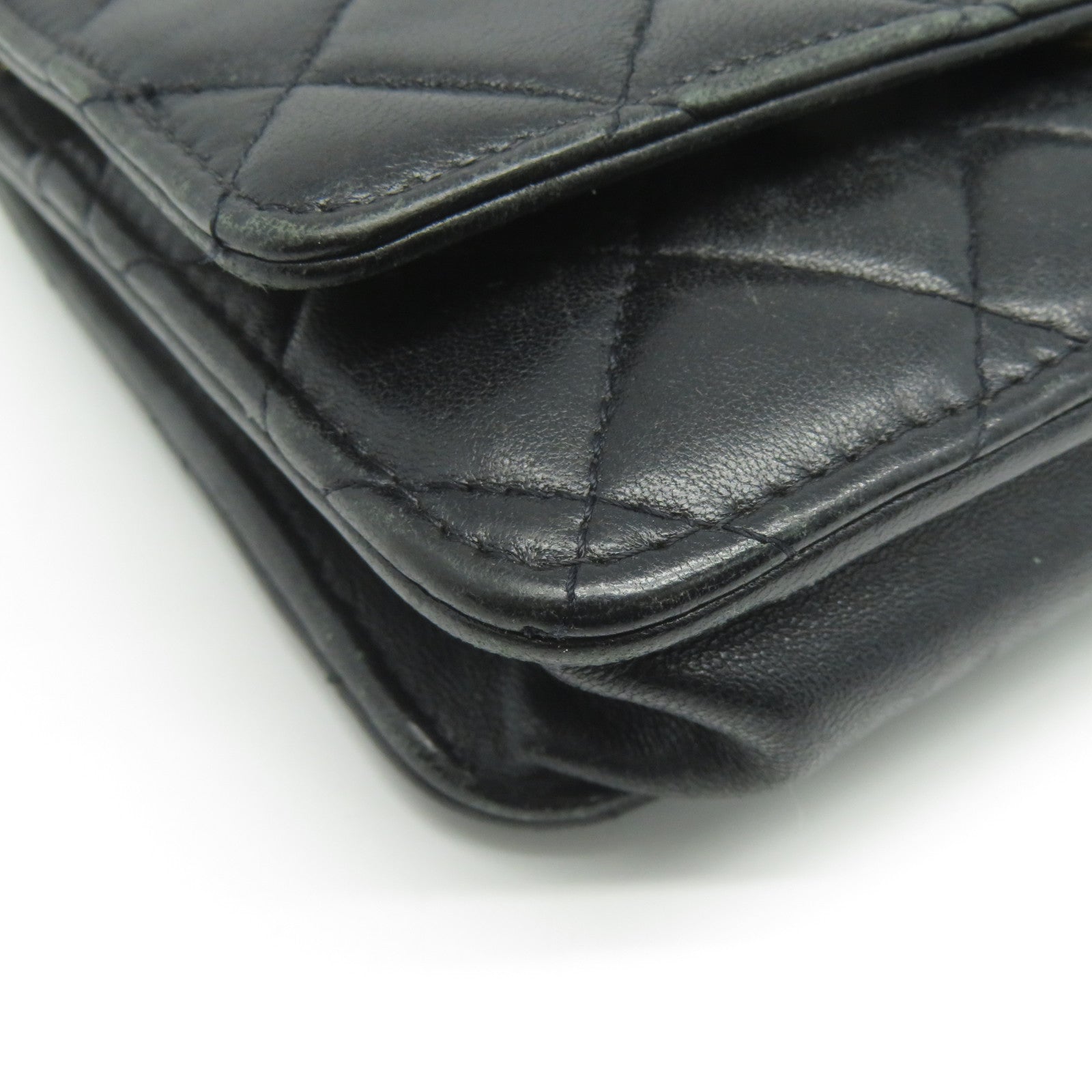 CHANEL 菱格羊皮皮革Chain Shoulder Bag金扣肩背袋黑色