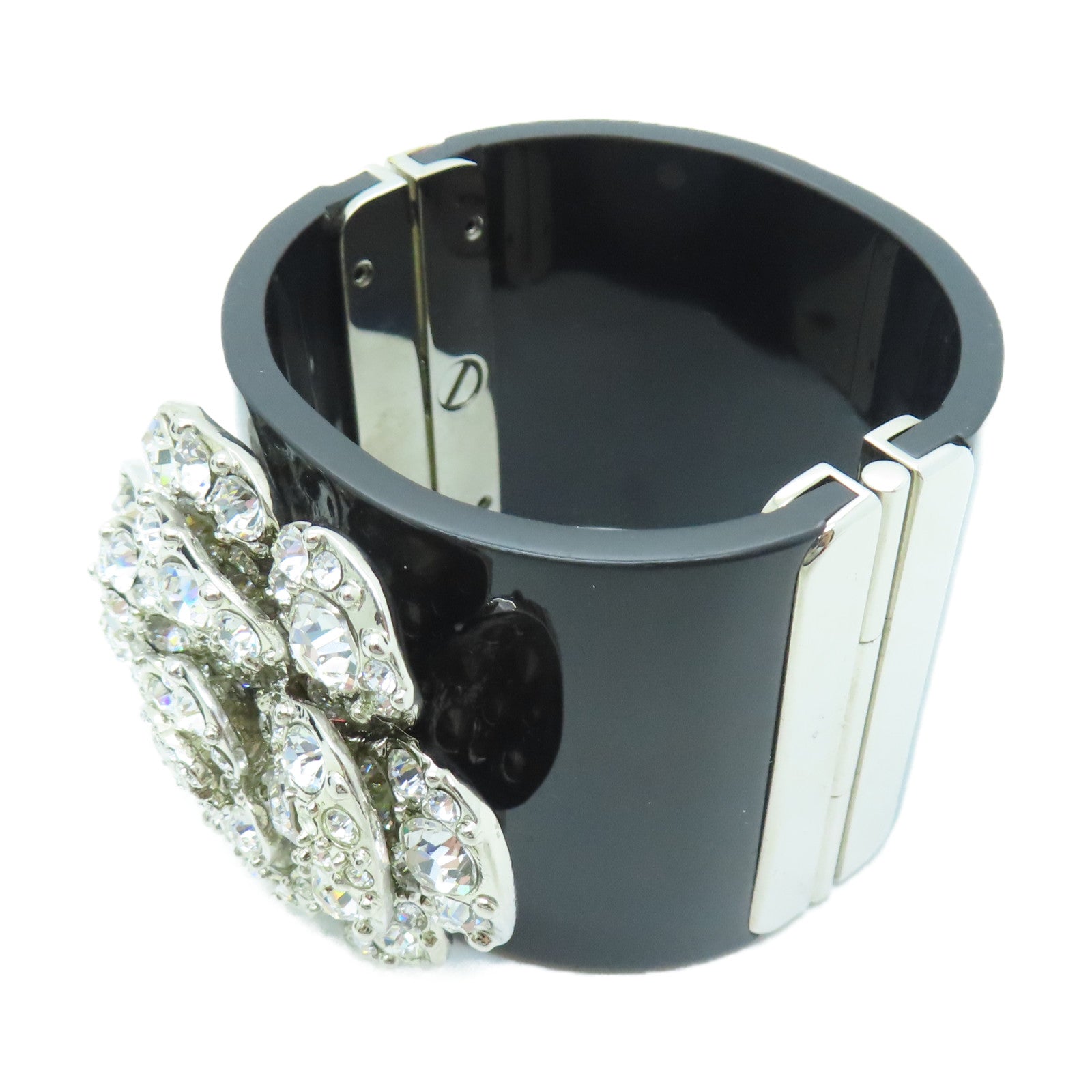 CHANEL metal Bangle silver buckle bracelet black
