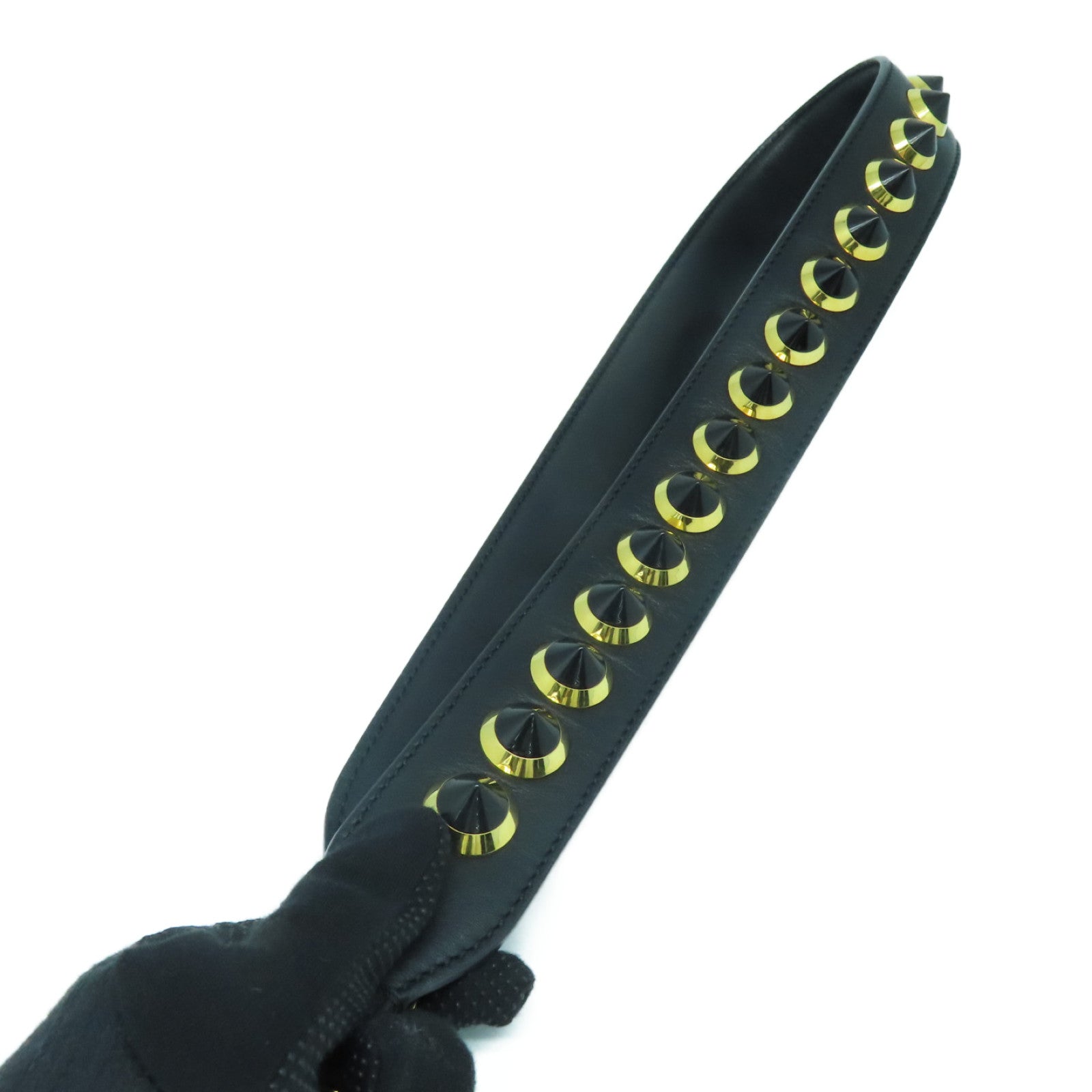 FENDI Cowhide Leather Studded Strap Gold Buckle Charm Black