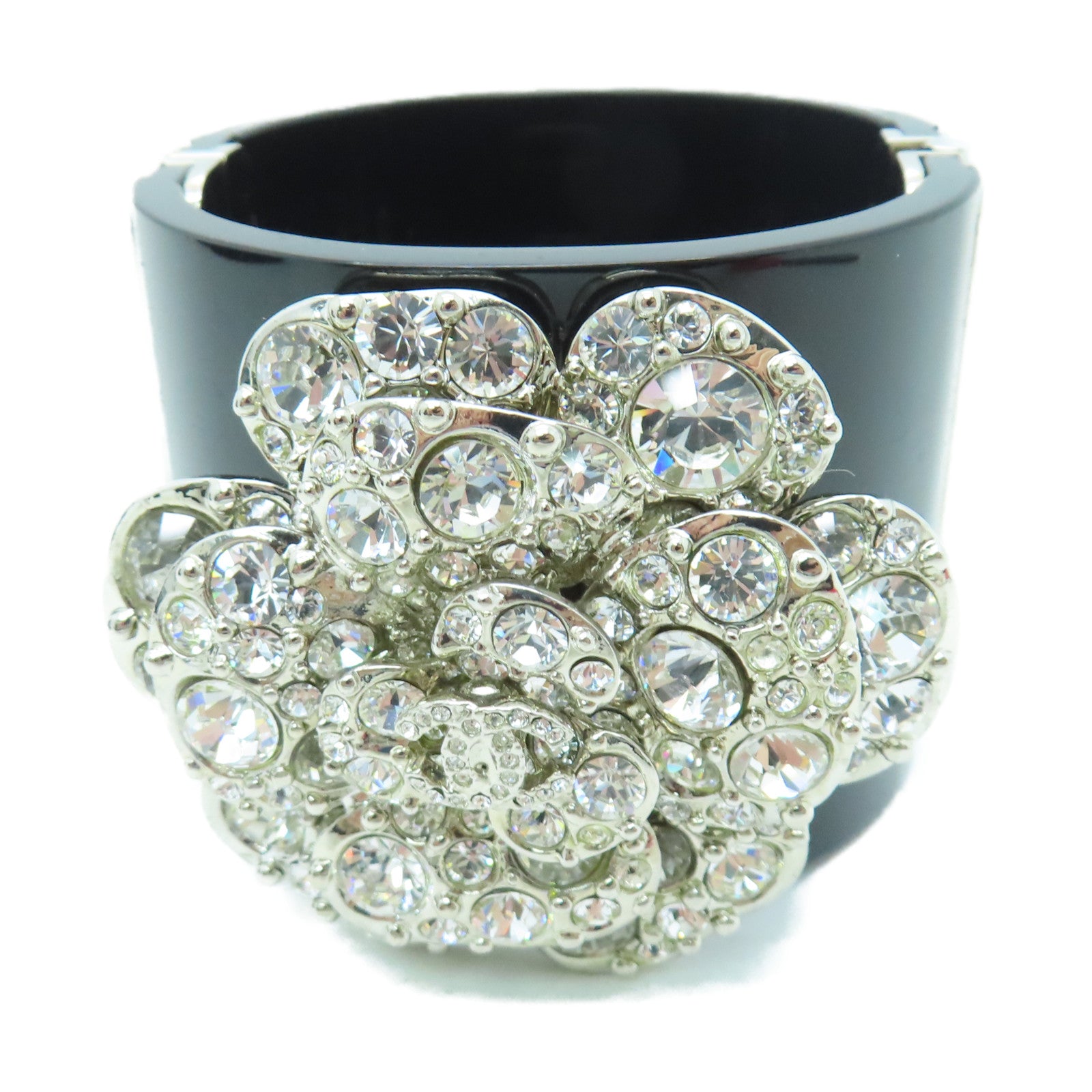 CHANEL metal Bangle silver buckle bracelet black