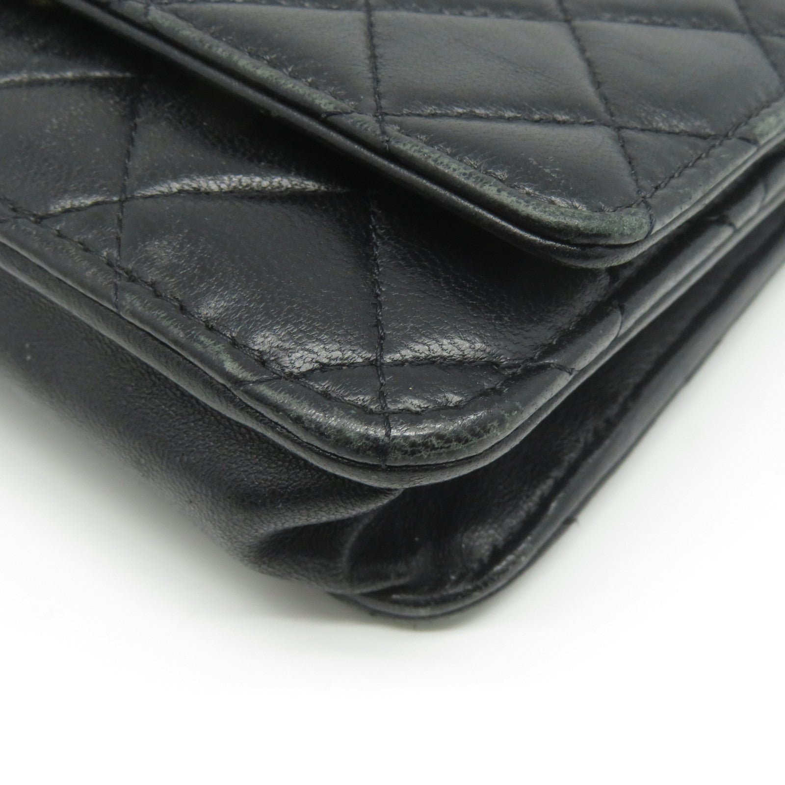 CHANEL 菱格羊皮皮革Chain Shoulder Bag金扣肩背袋黑色