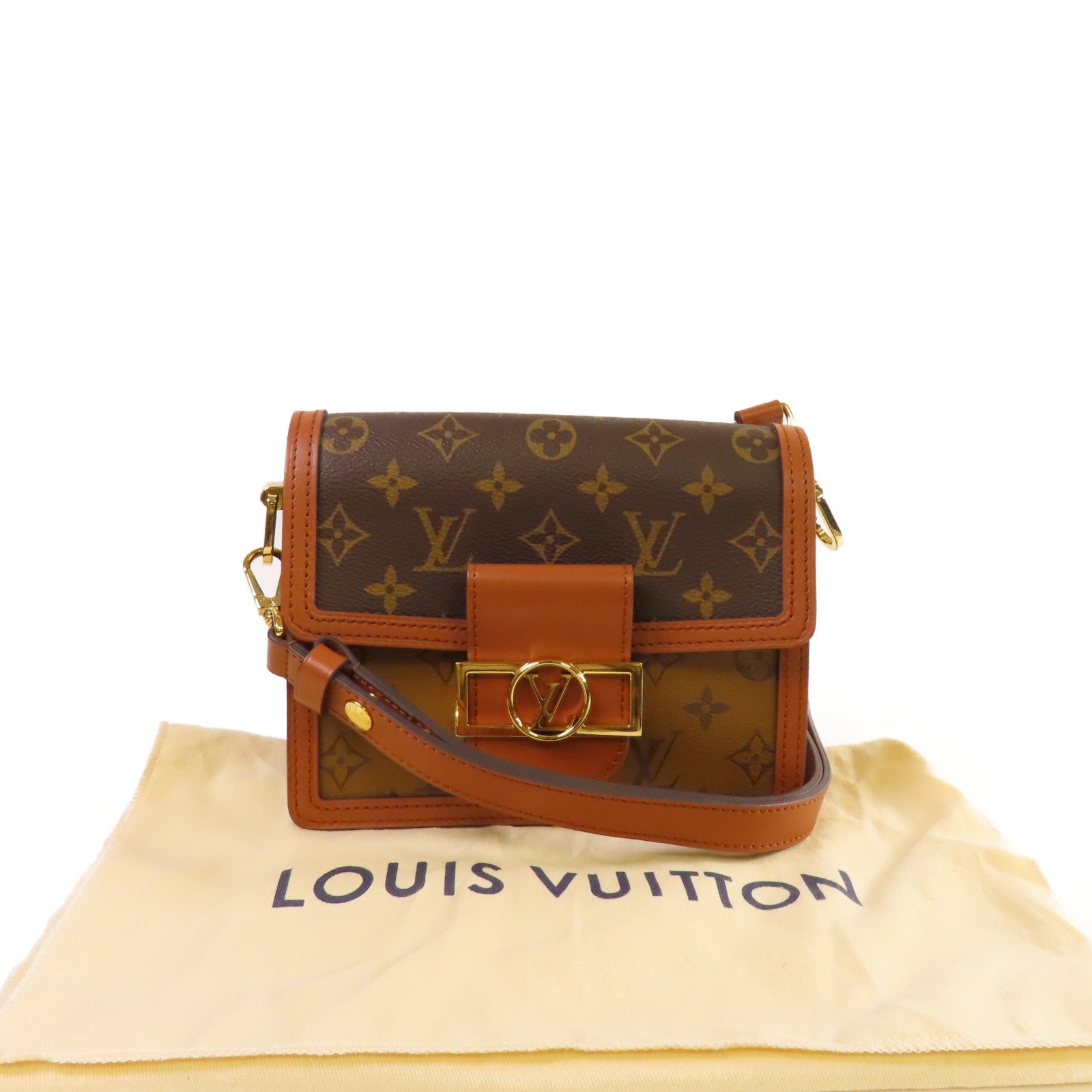 LOUIS VUITTON Monogram Mini Dauphine Shoulder Bag金扣肩背袋啡色