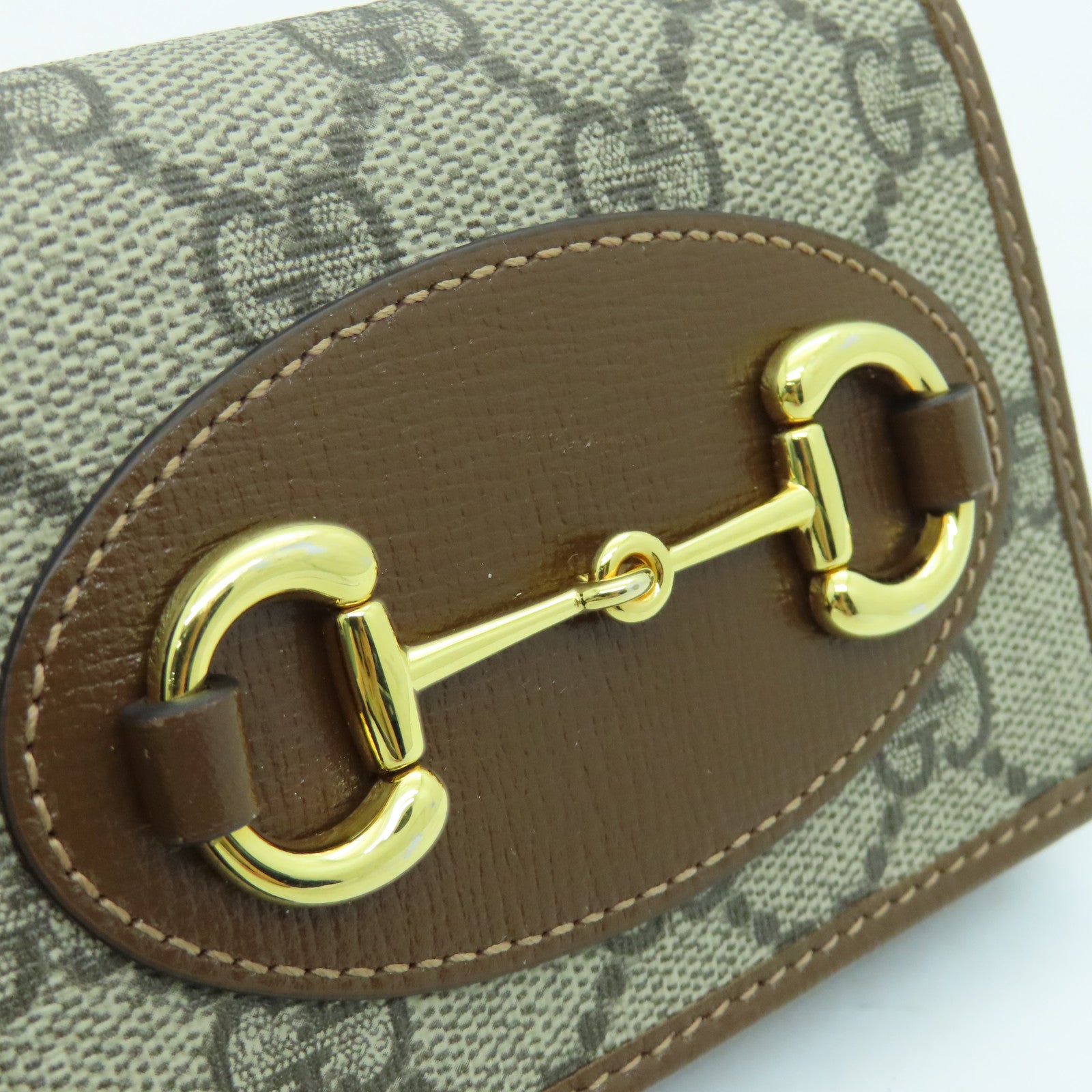 GUCCI Coated Canvas Horsebit 1955 Gold Buckle Wallet Brown