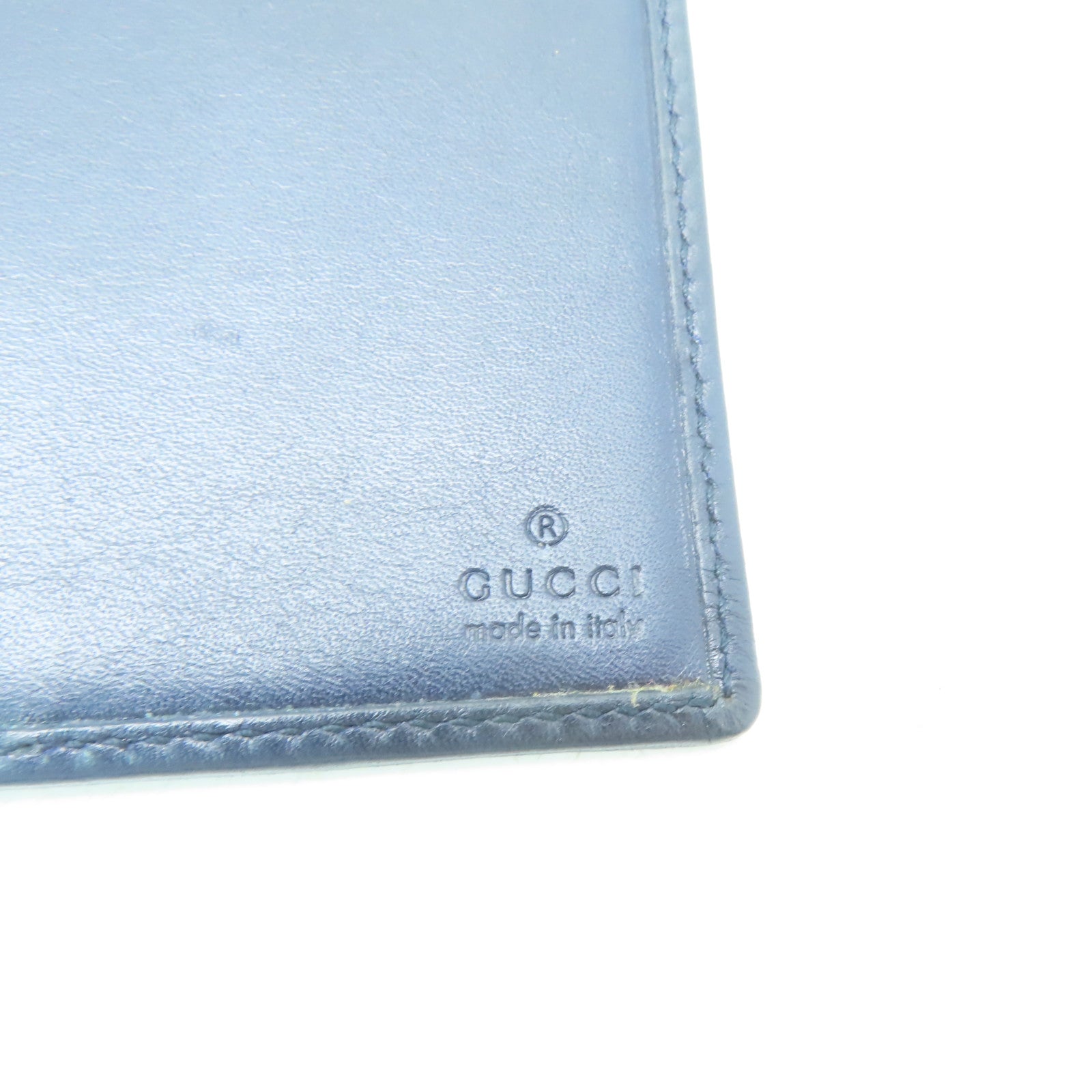 GUCCI 帆布/皮革Long Wallet銀扣長錢包深藍色