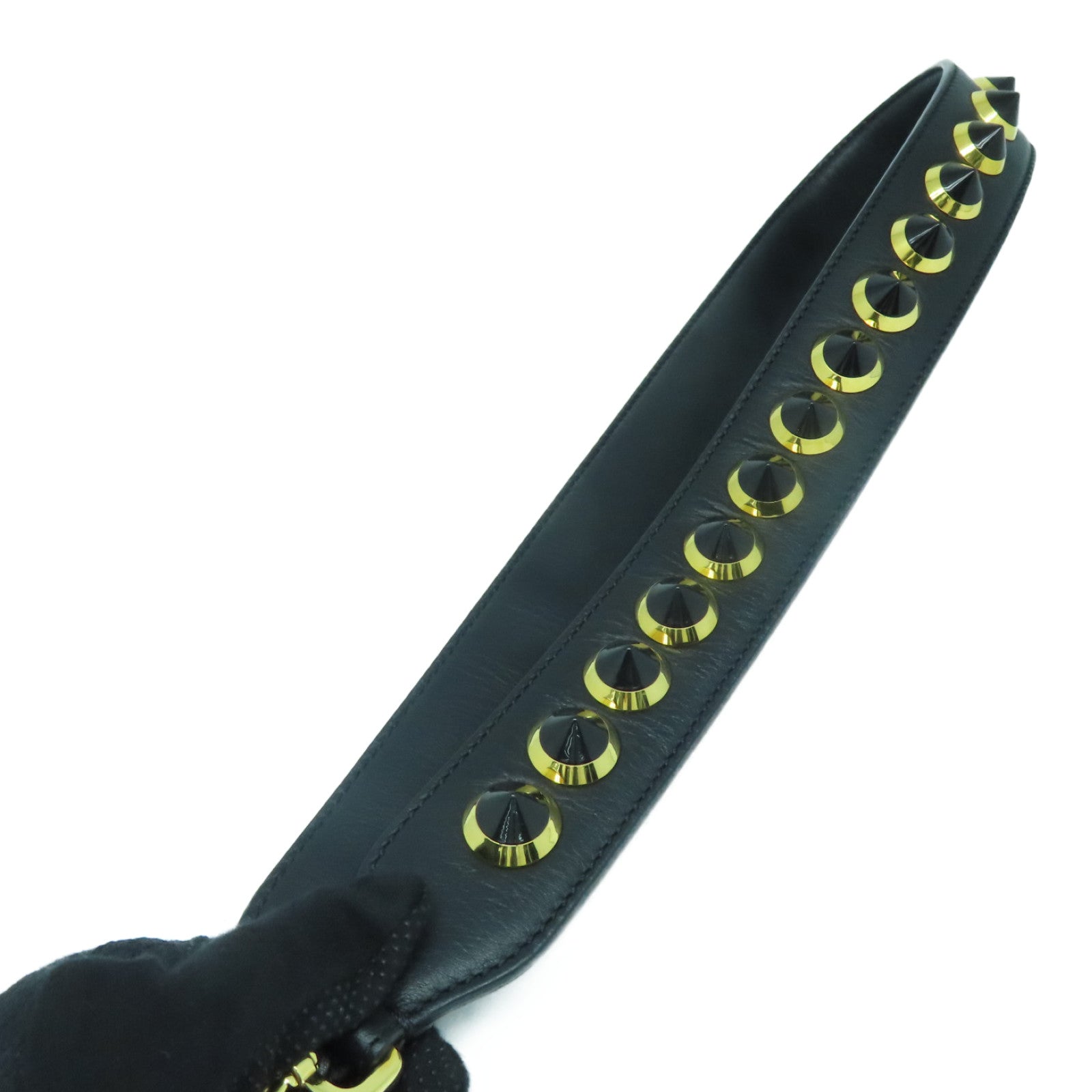 FENDI Cowhide Leather Studded Strap Gold Buckle Charm Black